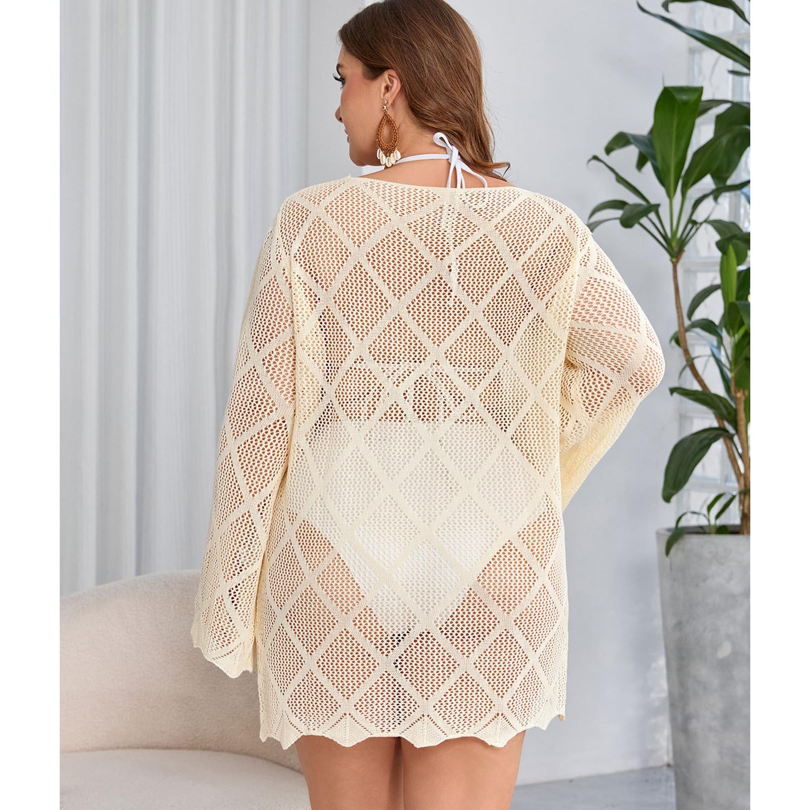 Copertura per piscina da donna all'uncinetto, vestito da spiaggia, copricostume da bagno scavato per vacanze e giorni di abbigliamento da resort copertura all'uncinetto