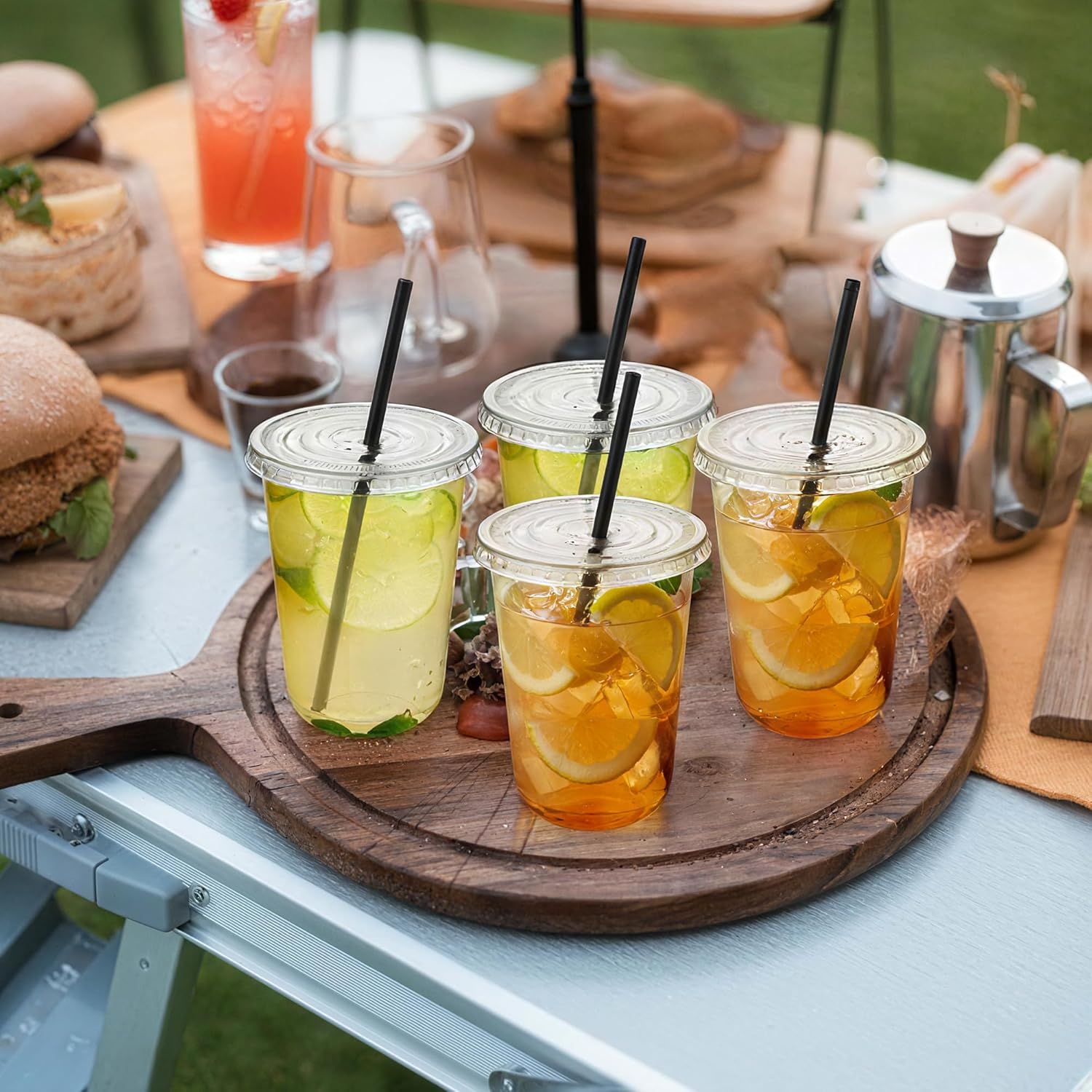 tchrules 100 Set 16oz Plastic Cups with Lids and Straws, Disposable Clear Iced Coffee Cup with Lid, Round Bottom Plastic To Go Cups for Cold Drinks Slushie Smoothie Lemonade Party Picnic Shop Supplies - Image 8