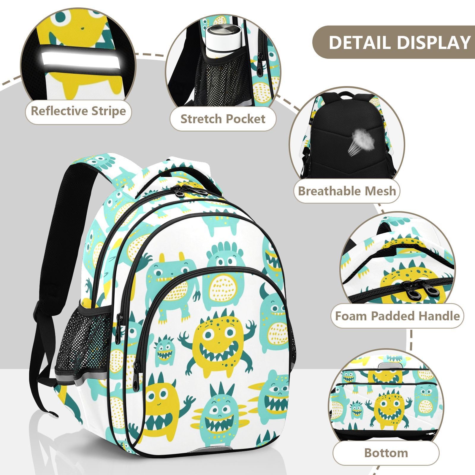 KLL Czysty design plecak dla nastolatek torby szkolne nastolatki dzieci podróż plecak śliczne małe potwory zielony żółty