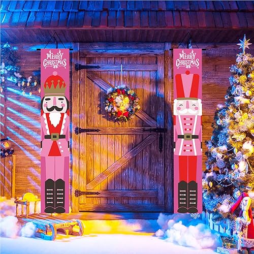 Miniatura 6 de Decoraciones de Navidad Pancarta para Porche Exterior, Decoración de Puerta Delantera de Patio Navideño de Cascanueces, Juego de Letreros de Porche