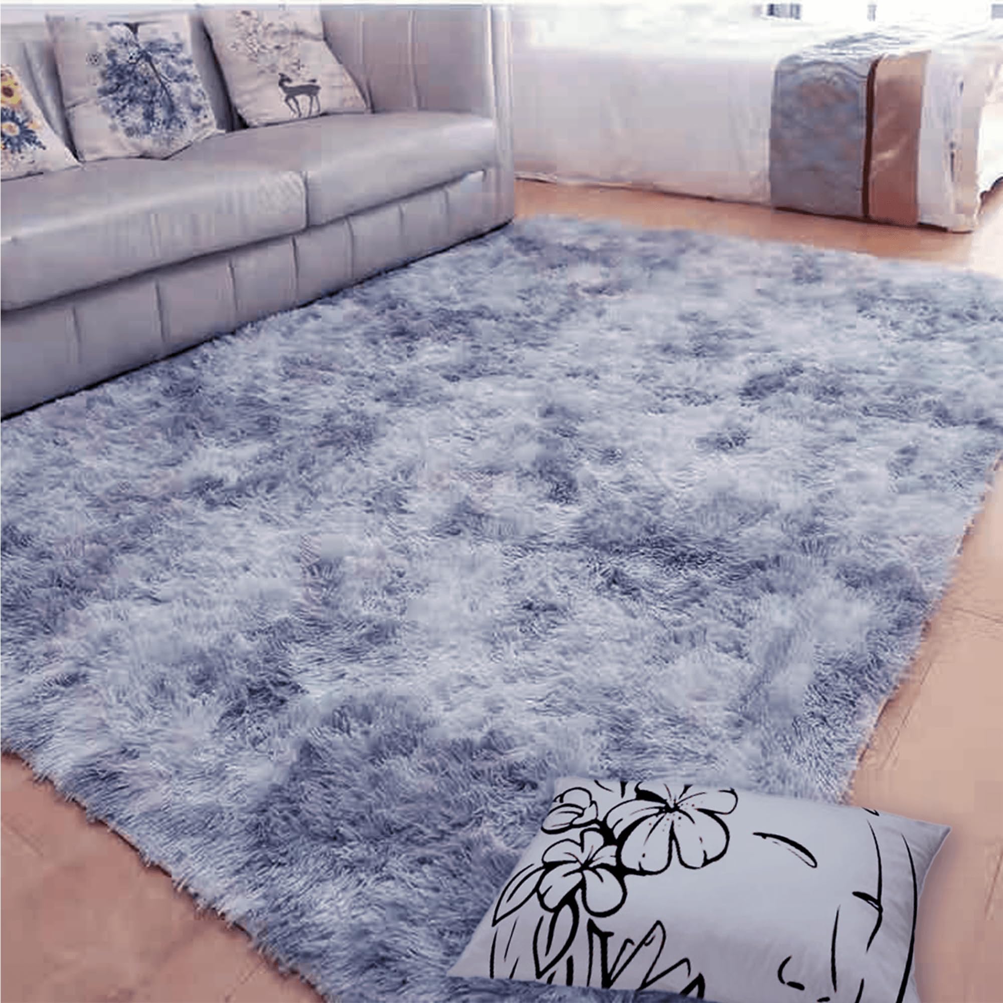 Tapis à poils longs gris clair 310x350cm uni brillant douillet