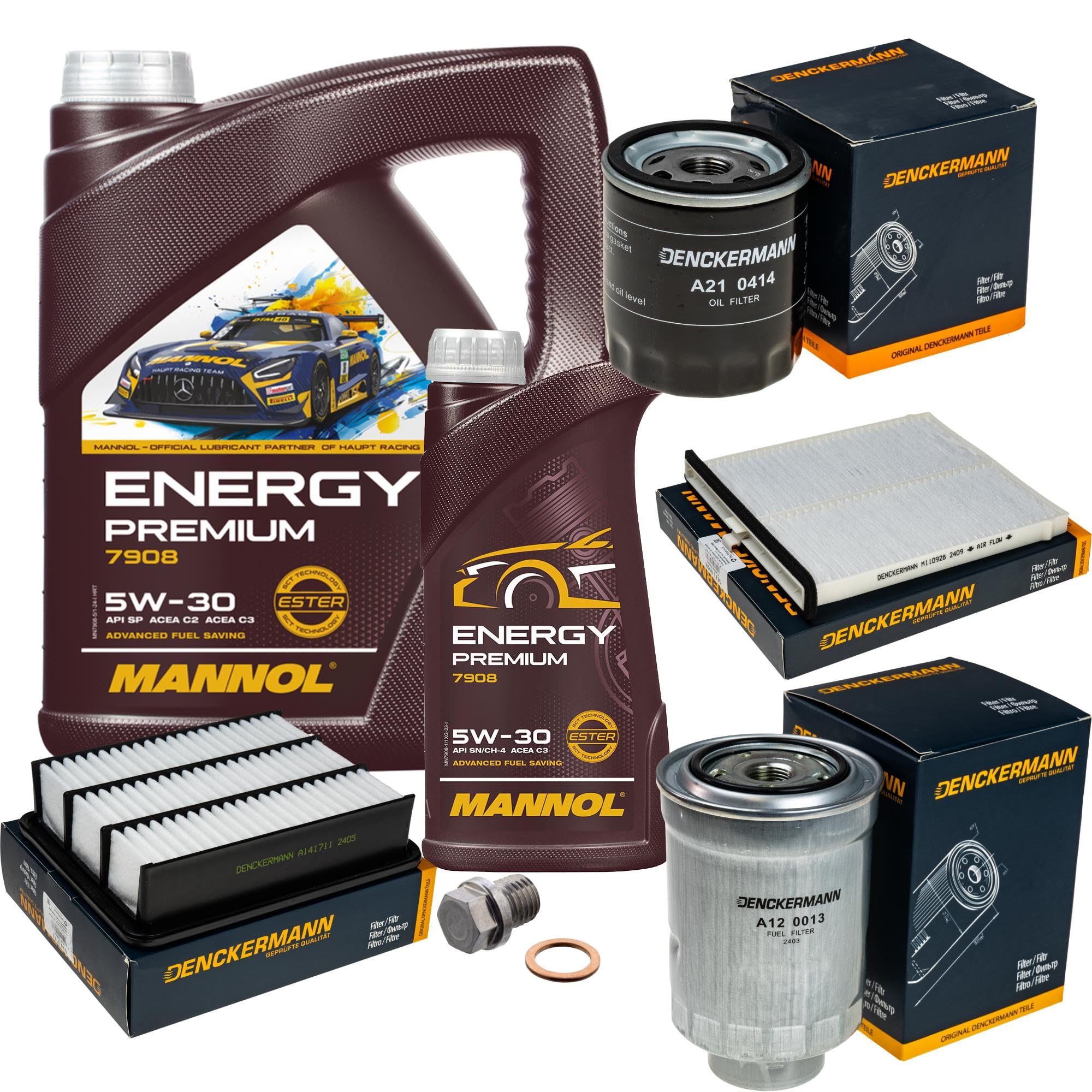Inspektionspaket enthält 6 Liter Motoröl Energy Premium 5W-30 Ölfilter Luftfilter Innenraumfilter Kraftstofffilter Verschlussschraube kompatibel mit CX-5 KF 2.2 D AWD KE GH 3 BM