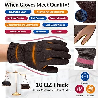 ABC PACK & SUPPLY Jersey Gloves, Brown Cotton Polyester Work Gloves, Reusable Knit Glove with Elastic Wrists