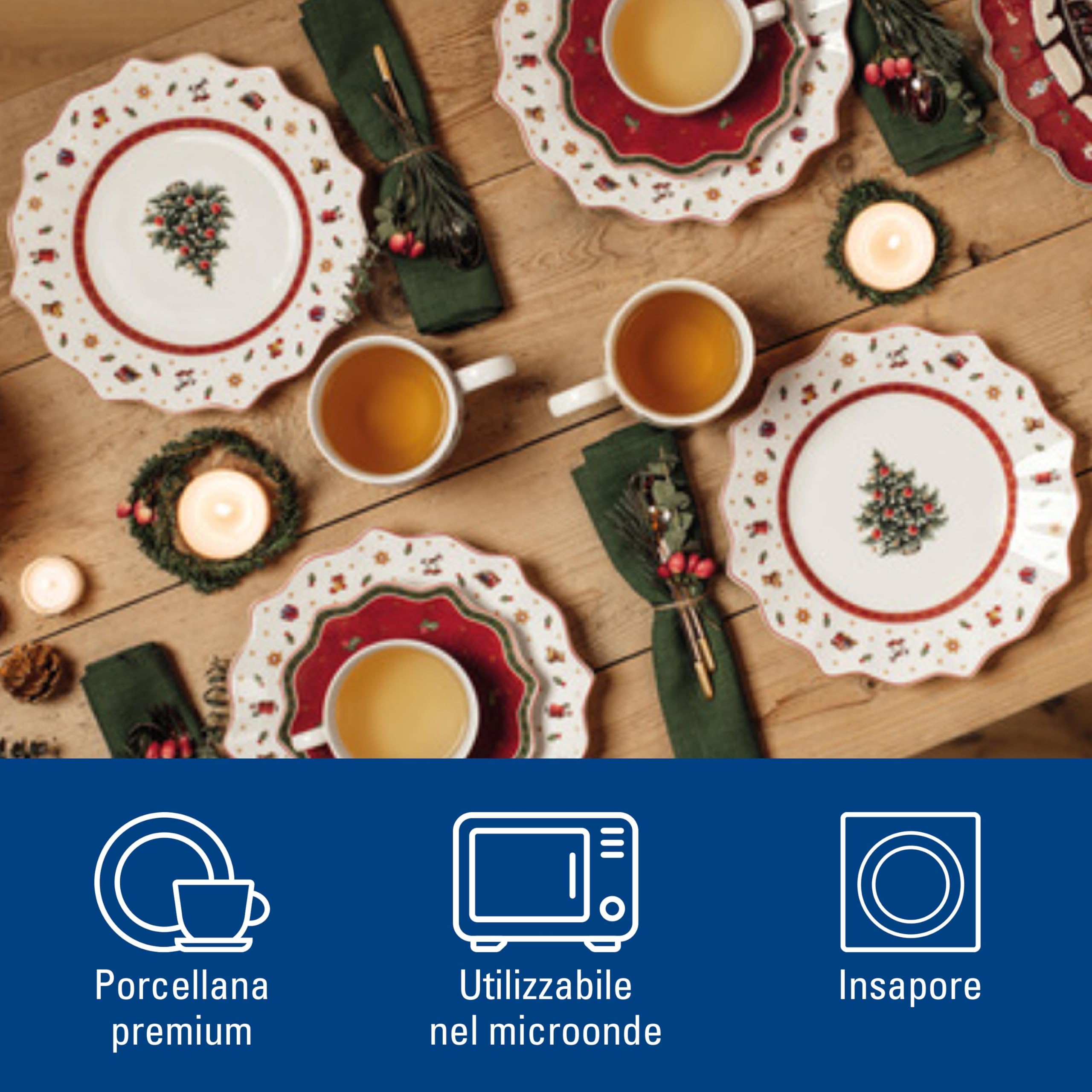 Villeroy & Boch - Toy's Delight Set da Colazione 6 Pezzi Rosso,Bianco, Stoviglie, Piatto Ceramica Natale, Scodella, Tazze, Servizio, Porcellana Premium
