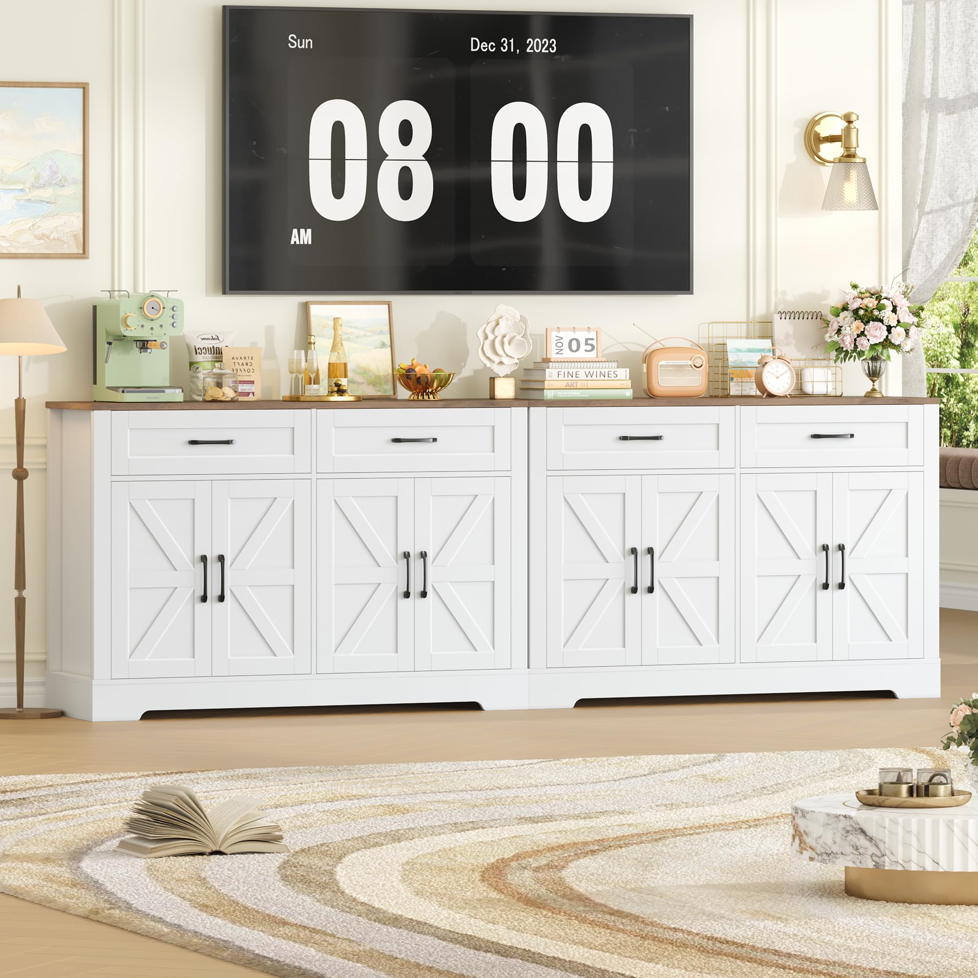 HOCSOK Buffet Meuble de Rangement, Placard, avec 2 Tiroirs et 4 Portes, Meuble Cuisine pour Salon, Cuisine, Salle à Manger, 40 x 120 x 87 cm