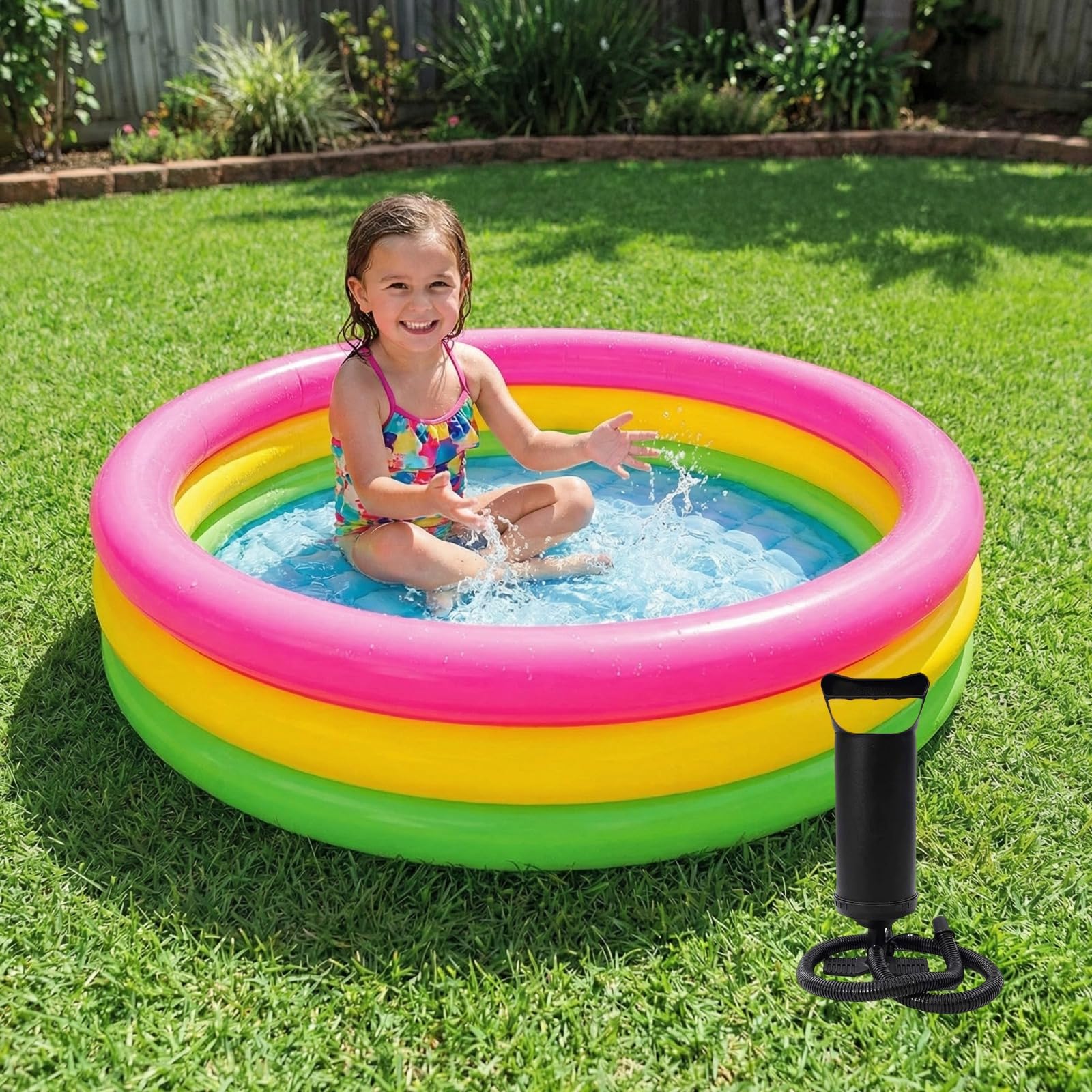 Btag Premium Inflatable Family Swimming Pool for Kids & Adults | Extra-Large 24x6 inch 2 Feet 3-Layer Striped Bath Tub with Manual Air Pump for Home & Outdoor Use-image-36