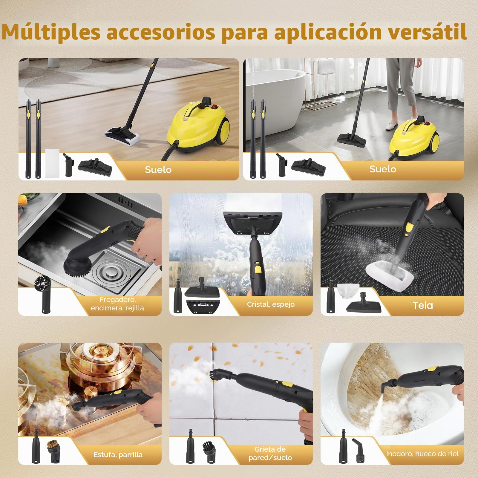 Limpiador a Vapor, 2100W Vaporeta Limpieza Hogar, Rápido a 320 °F, Depósito 2L, Presión 5 bar,Vaporeta Limpieza Hogar Potente para Muebles de Cocina, baño, Automóvil, Piso y Sofá