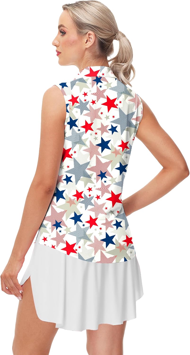 AOBUTE Women's Sleeveless Golf Shirts Moisture Wicking 1/4 Zip Polo Tennis Shirt - Image 7