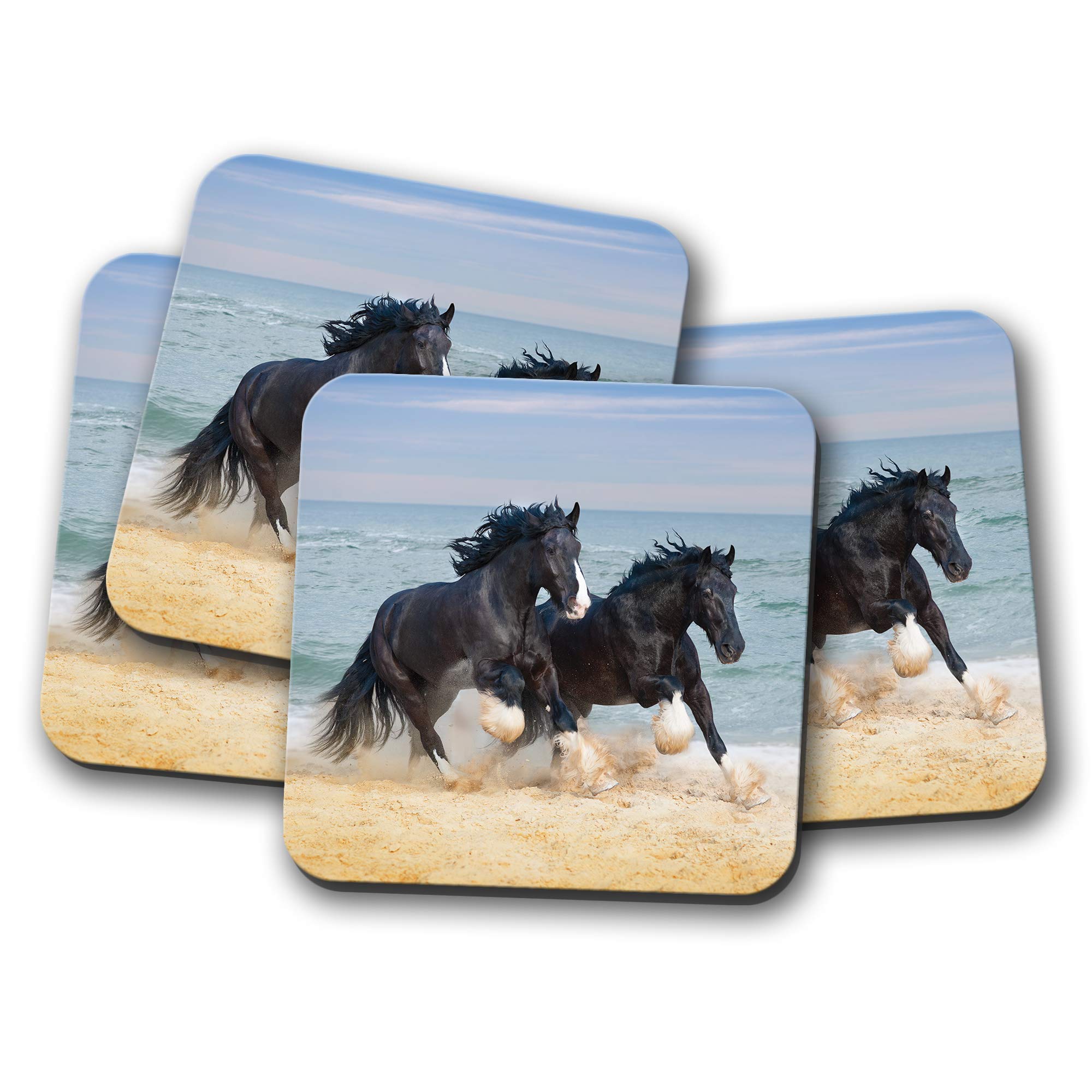 4 Set - Shire Horses Coaster - Beautiful Animal Ocean View Pony #12681