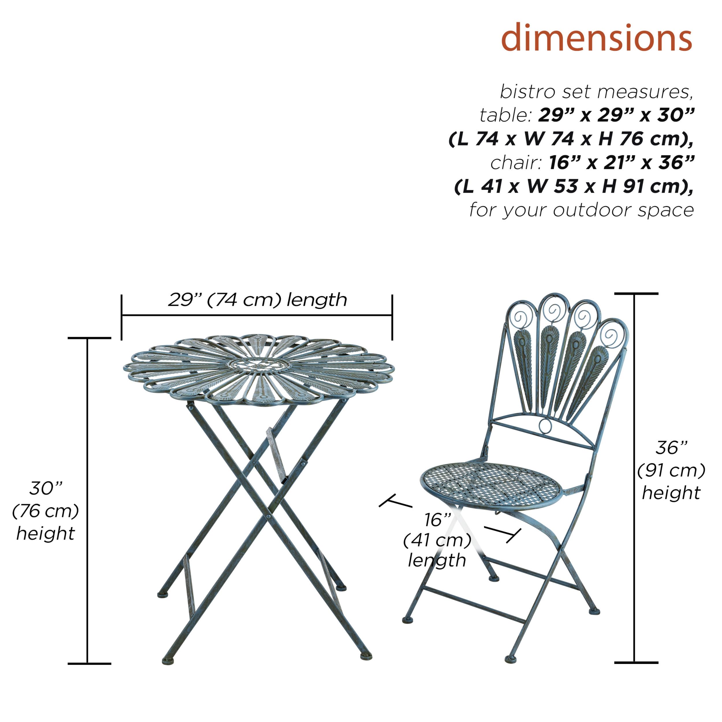 Alpine Corporation Peacok Bistro Set Ensemble bistrot, Métal, Bleu Clair, 75 cm Tall