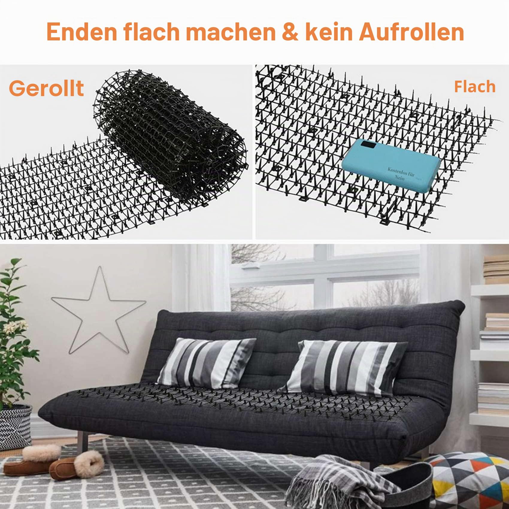 2 x Matte mit Spikes, Hunde-Tier-Spikes, Abschreckungsmatte, für drinnen und draußen, Matte für den Garten