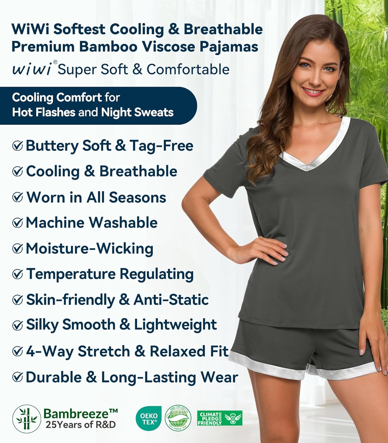 WiWi Viscose from Bamboo Pajamas Set for Women Super Soft Short Sleeve Cooling Summer Plus Size Pjs Sets Sleepwear S-4X - Image 8