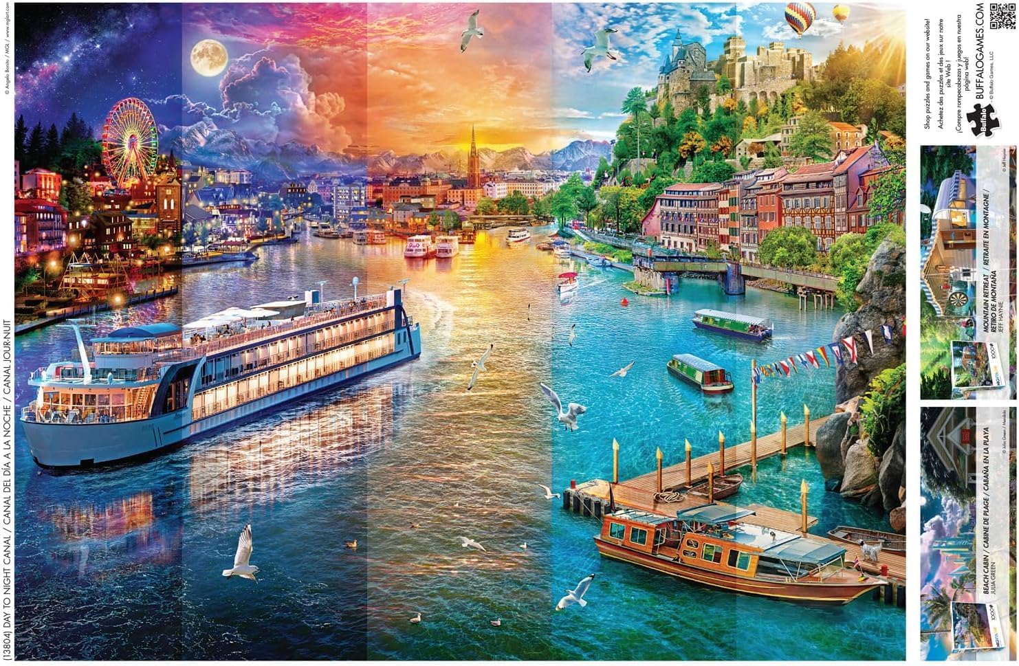 Buffalo Games - Angelo Bonito - Day to Night Canal - 1000 Piece Jigsaw Puzzle for Adults -Challenging Puzzle Perfect for Game Nights - Finished Size is 26.75 x 19.75