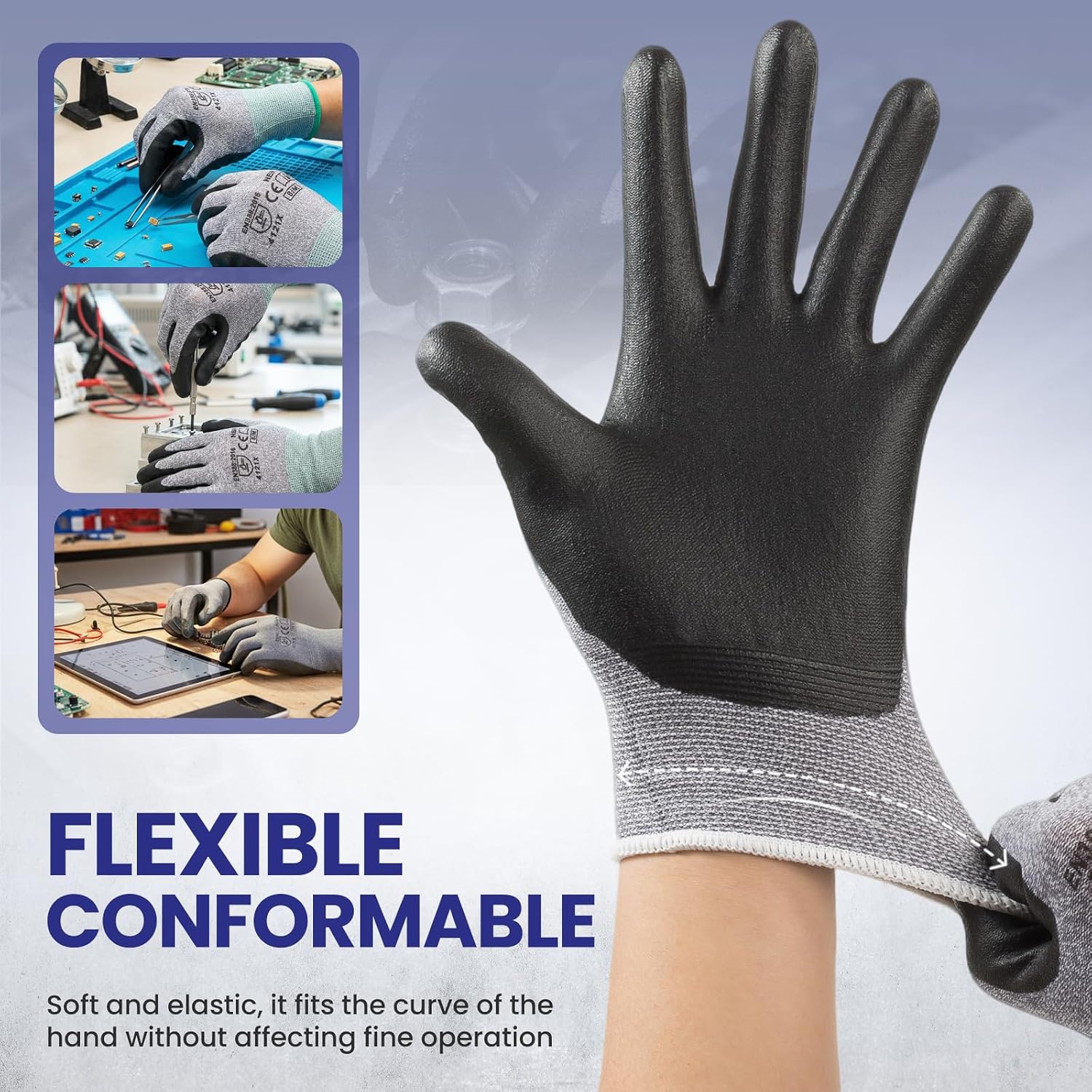Safety Work Gloves Micro-Foam Nitrile Coated with Grip, Ideal for Construction, Warehouse, Gardening & Automotive
