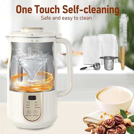 Nut Milk Maker, AlfaBot N2 Automatic Almond Milk Machine for Homemade Plant-Based Milk, Oat, Soy, Yogurt and Dairy Free Beverages, 35 OZ Soy Milk Maker with Delay Setting and Self Cleaning