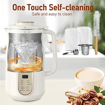 Nut Milk Maker, AlfaBot N2 Automatic Almond Milk Machine for Homemade Plant-Based Milk, Oat, Soy, Yogurt and Dairy Free Beverages, 35 OZ Soy Milk Maker with Delay Setting and Self Cleaning