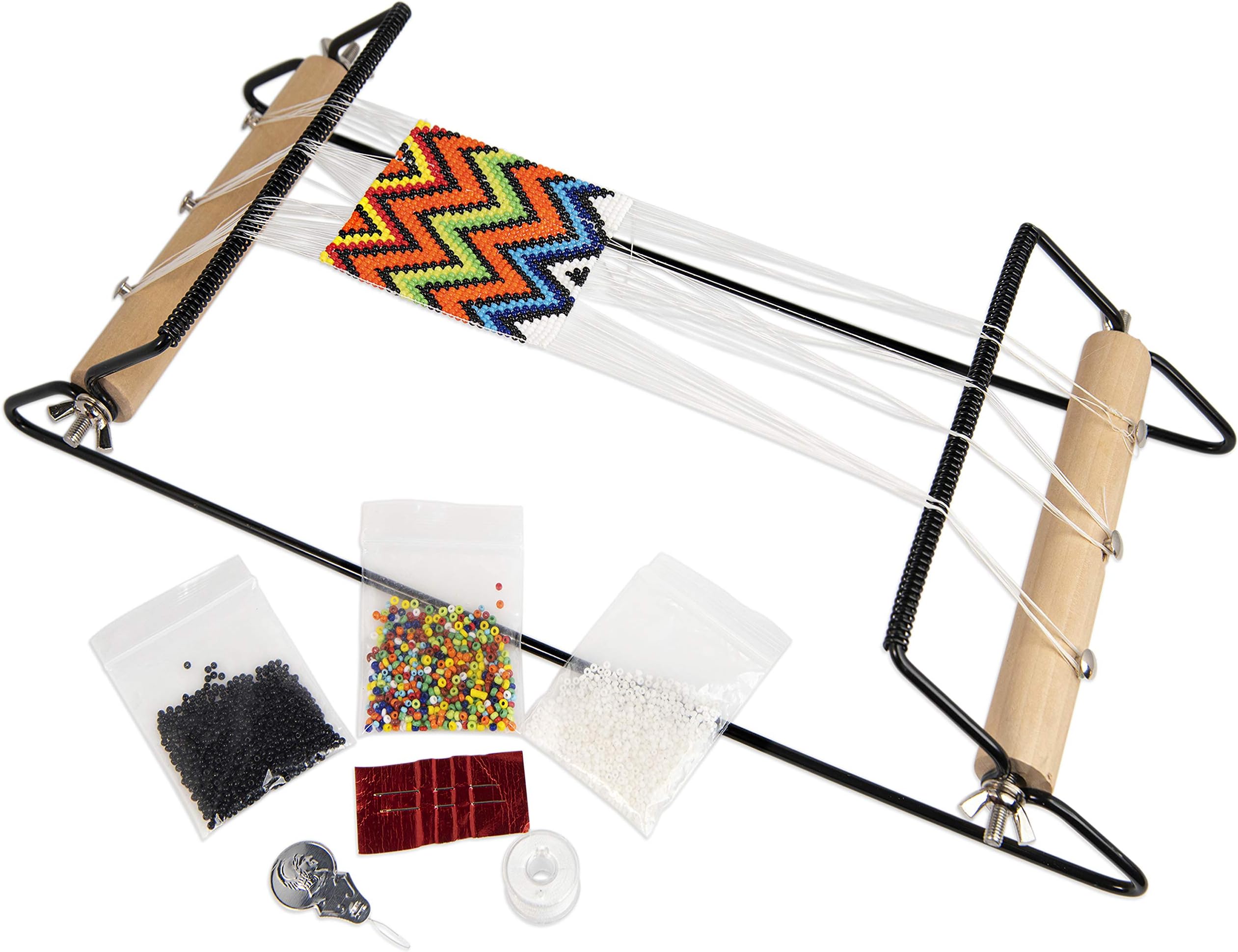 Extra Wide Metal Bead Loom Kit, Includes Extra Wide Loom (14.5" x 6" x 8.5"), Thread, Needles, and 36 Grams Glass Beads for Bracelets, Necklaces, Belts, and More