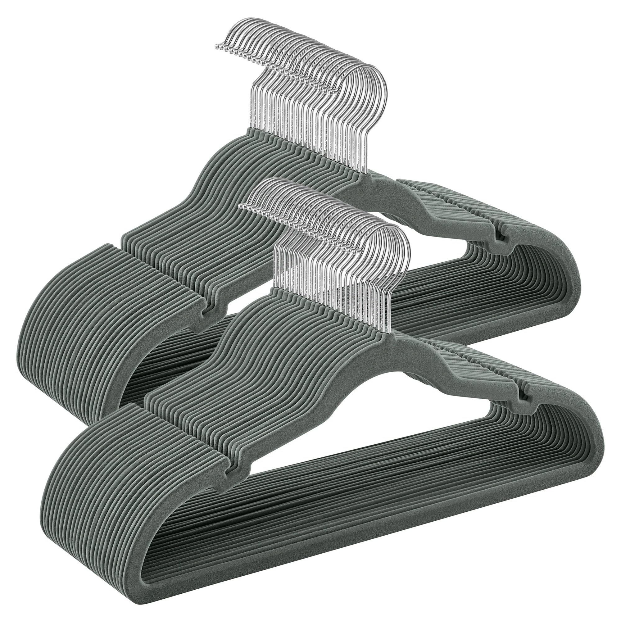 Velvet Hangers Velvet Clothes Hangers 30/50 Pack Non-Slip with Shoulder Notches Pants Bar 360° Swivel Hook for Suit Storage(Grey,10 Pack)