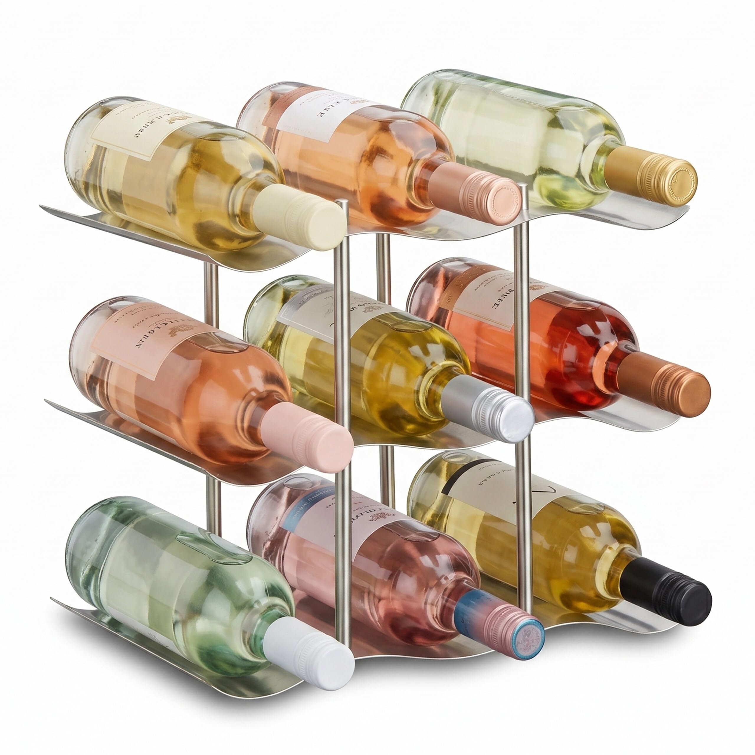 Relaxdays Botellero Vino para 9 Botellas, Acero Inoxidable, Plateado, 22 x 27 x 16,5 cm