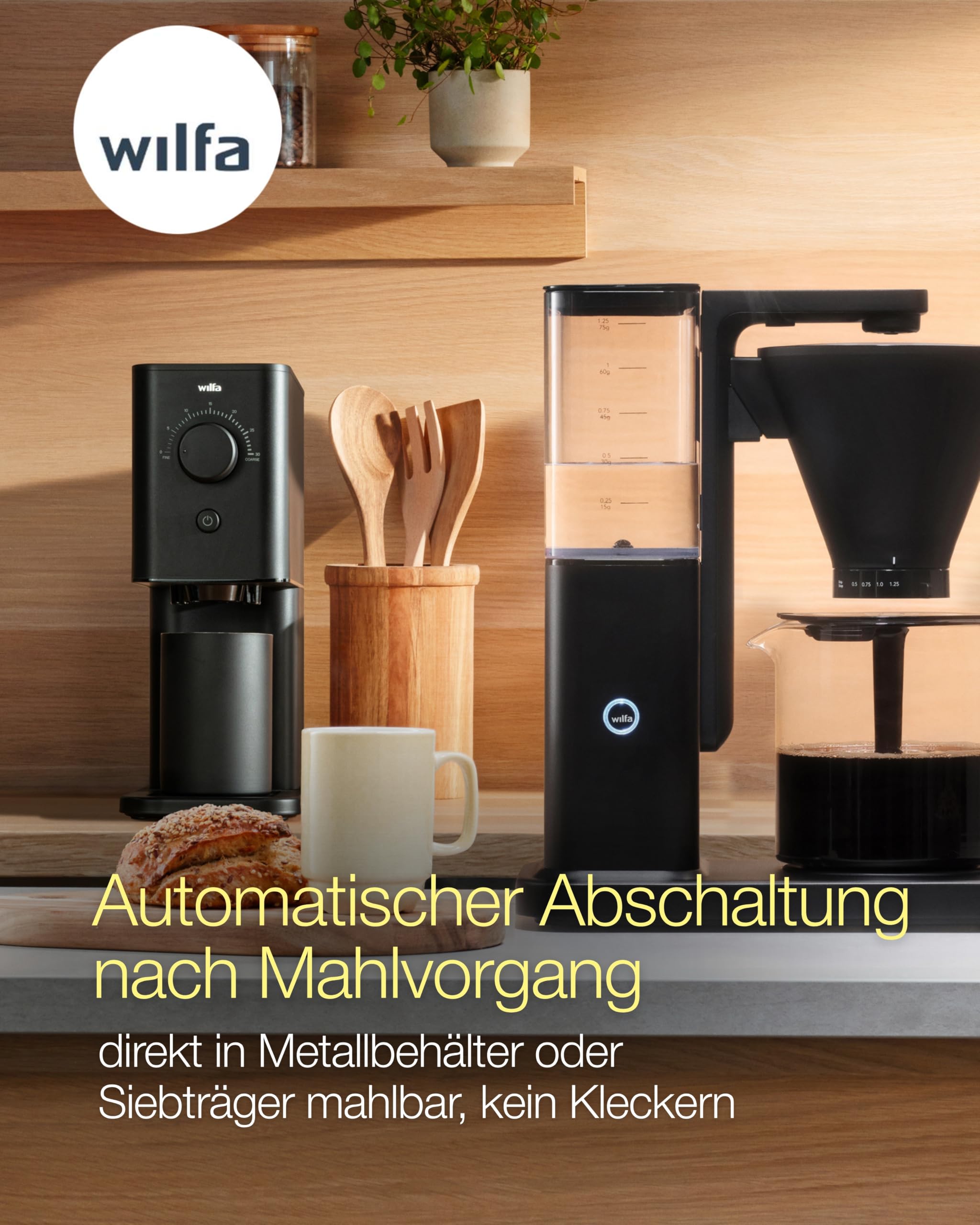 Wilfa Zense Alux Kaffeemühle elektrisch I 30 Mahlgrade für Espresso, Filterkaffee & French Press I 40 mm Edelstahl-Flachmahlwerk I Direkt in den Siebträger mahlen I Antistatik-System IAluminiumgehäuse