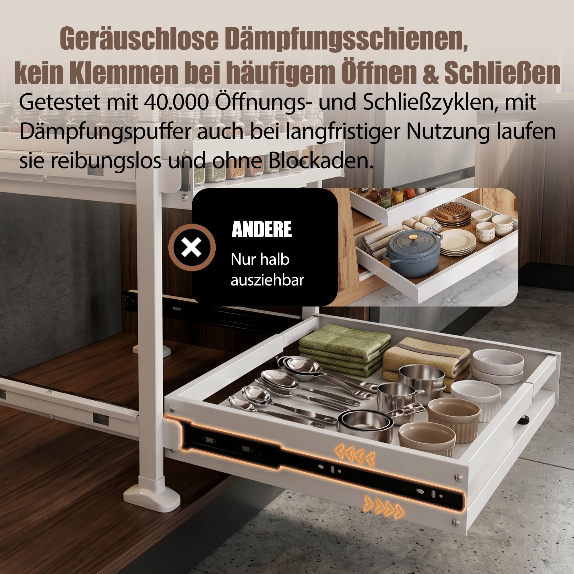AQRA 2 Stück Teleskopschublade Küche ohne Bohren und Kleben, Auszug Küchenschrank, Höhenverstellbar 52.5–93 cm und Breitenverstellbar 33–52 cm, Metall Ausziehbare Schrankkorb für Küche, Bad, Weiß