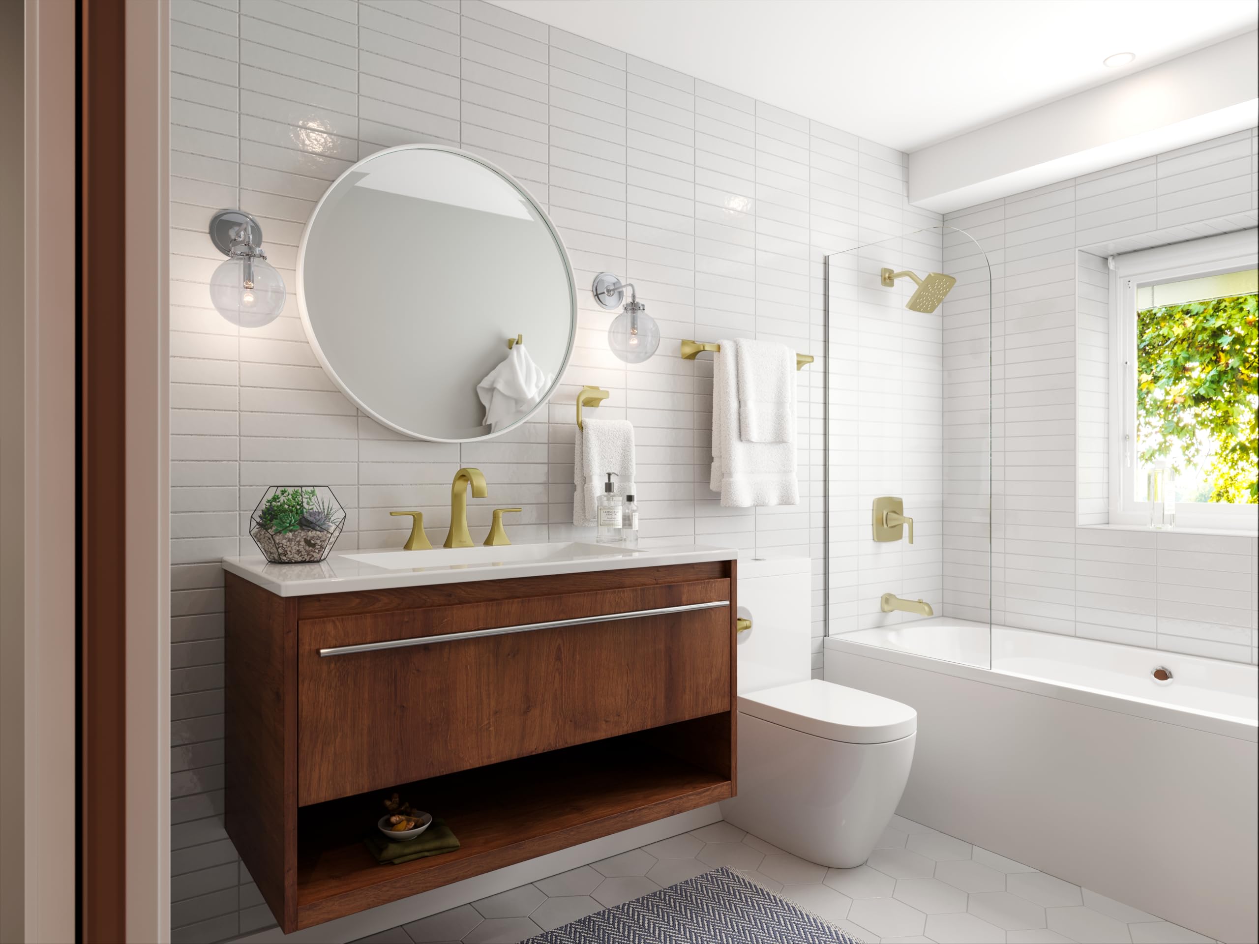 Pfister Bruxie LF049BIEBG - Grifo para lavabo de baño, 20,3 cm, 2 asas, 3 agujeros, acabado dorado cepillado