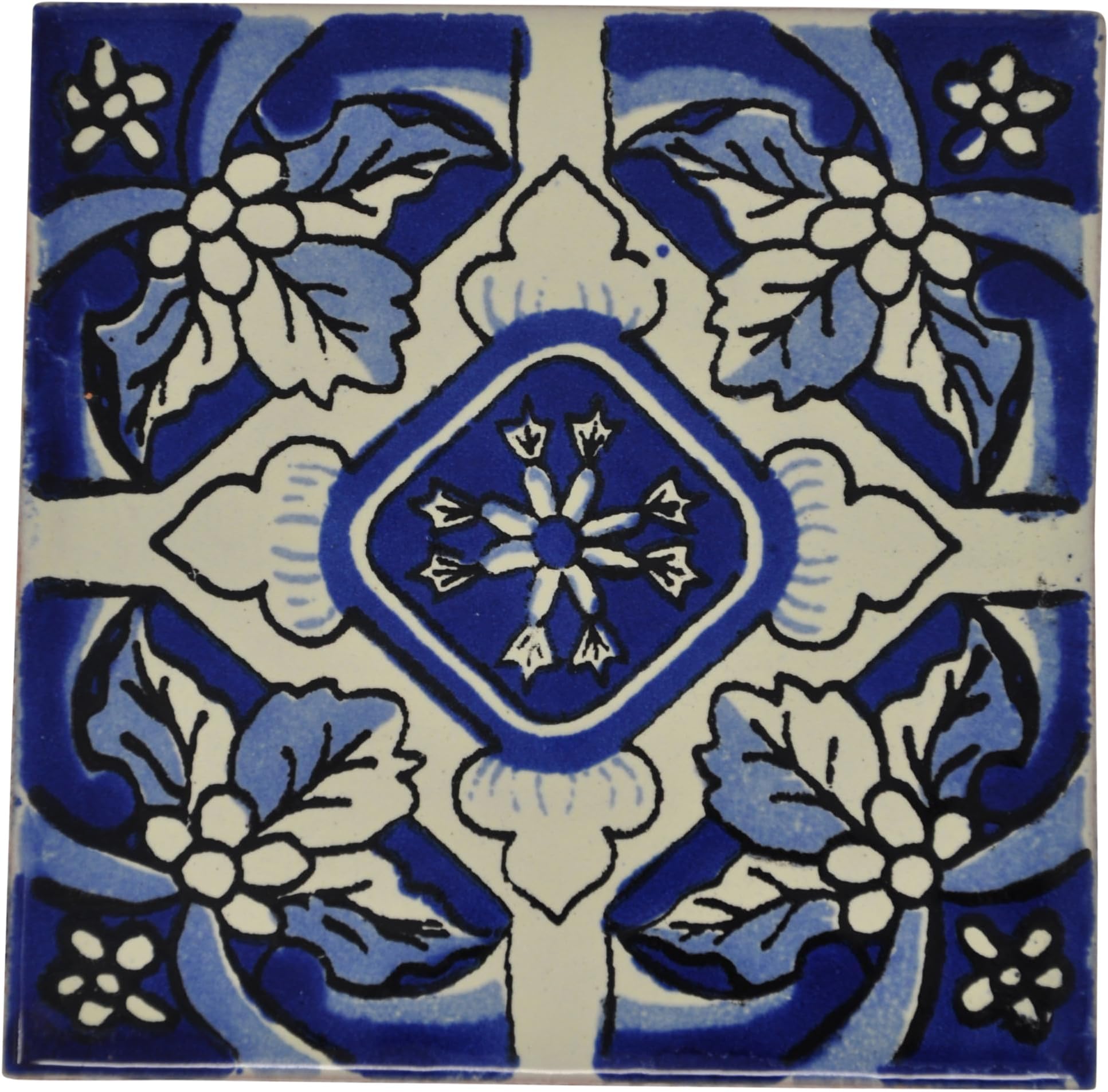 Tumia LAC Handmade Mexican Talavera Tile - Authentic Style Emanuel Ceramic Tiles for Crafts, Backsplashes and Home Improvement - 10 Pack