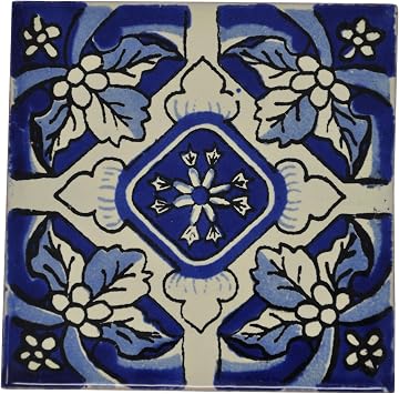Tumia LAC Handmade Mexican Talavera Tile - Authentic Style Emanuel Ceramic Tiles for Crafts, Backsplashes and Home Improvement - 10 Pack