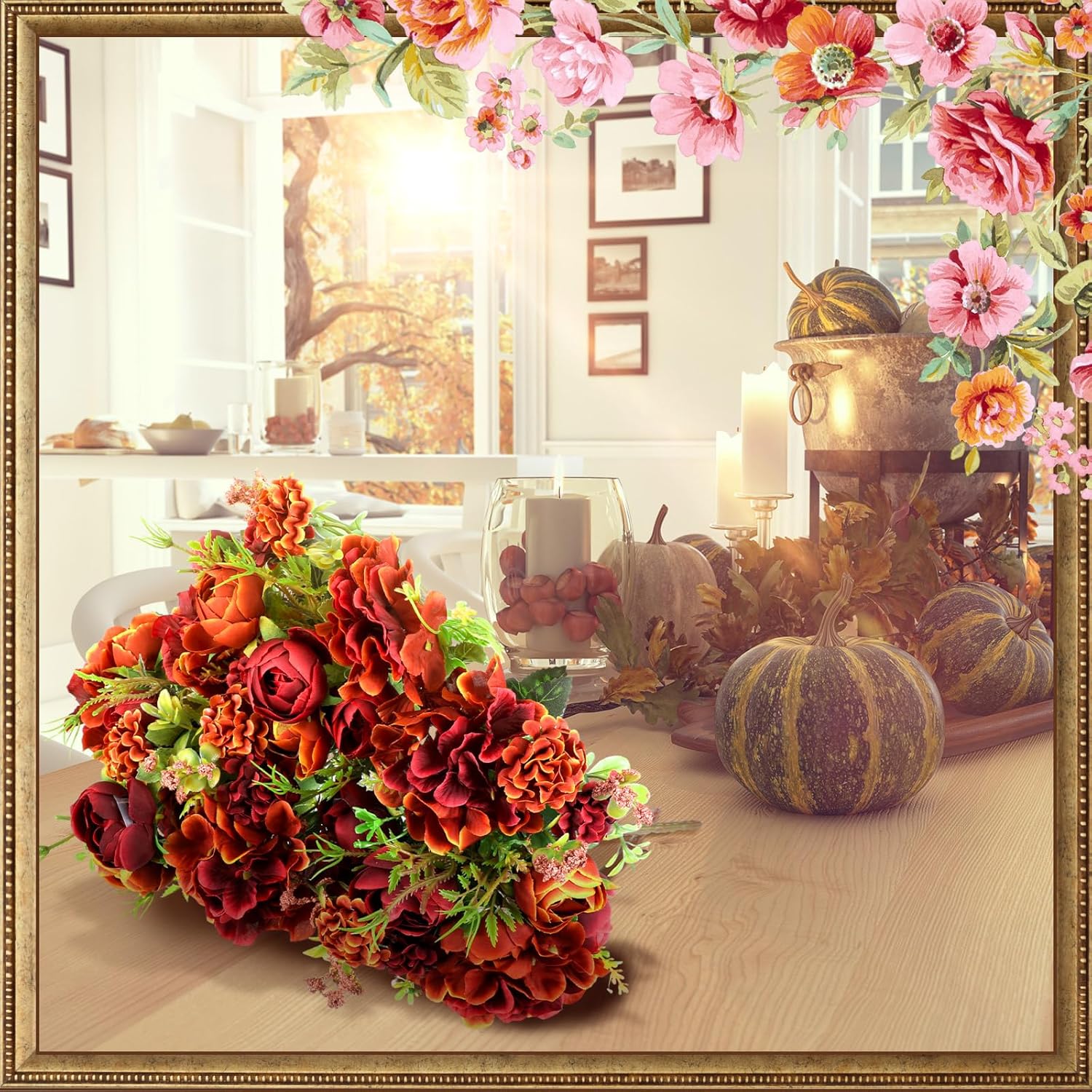 XunYee 12 Bundles Artificial Flowers Bulk Burnt Terracotta Flowers Fake Silk Roses Bouquets Realistic Florals Arrangements Decor for Christmas Outdoor Wedding Table Centerpieces (Orange) - Image 6