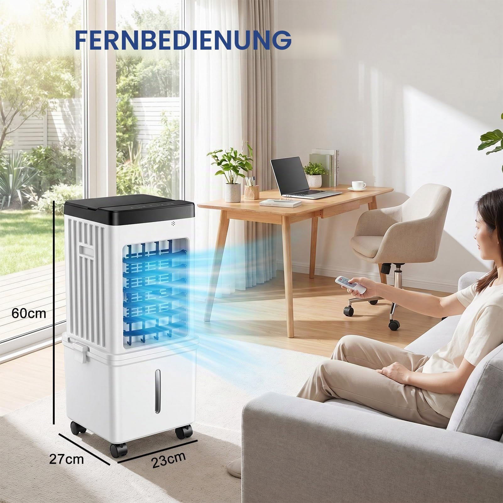 Upgraded Mobile Klimaanlage Mobil Klimagerät Ohne Abluftschlauch, 15L Wassertank 4 Ice Crystals 3 Powerful Windstufen Stumm Luftkühler
