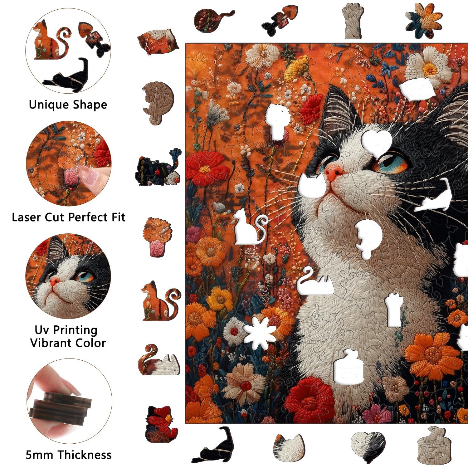 Lycheepuzzles – Casse-tête en bois pour adultes – 200 pièces de forme unique – Puzzle découpé en bois pour adultes – Puzzle en bois de forme unique pour amateurs de puzzle, cadeaux d'anniversaire