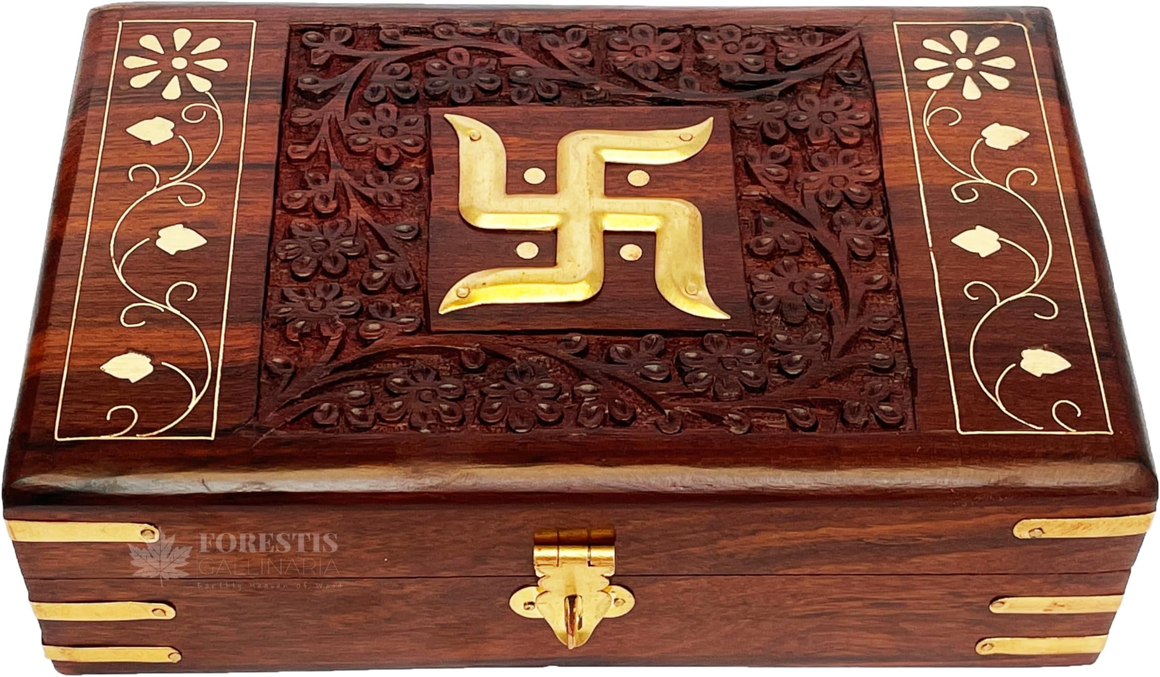FORESTIS GALLINARIA Wooden Carved OM Box| Rosewood Jewellery Box| Kit| Vanity| Organiser For Women, Storage, Gold, Cash, Money, Good Luck| Shagun Gift| Pooja Temple Samagri| Vastu (8x5 Inches, Tombs)