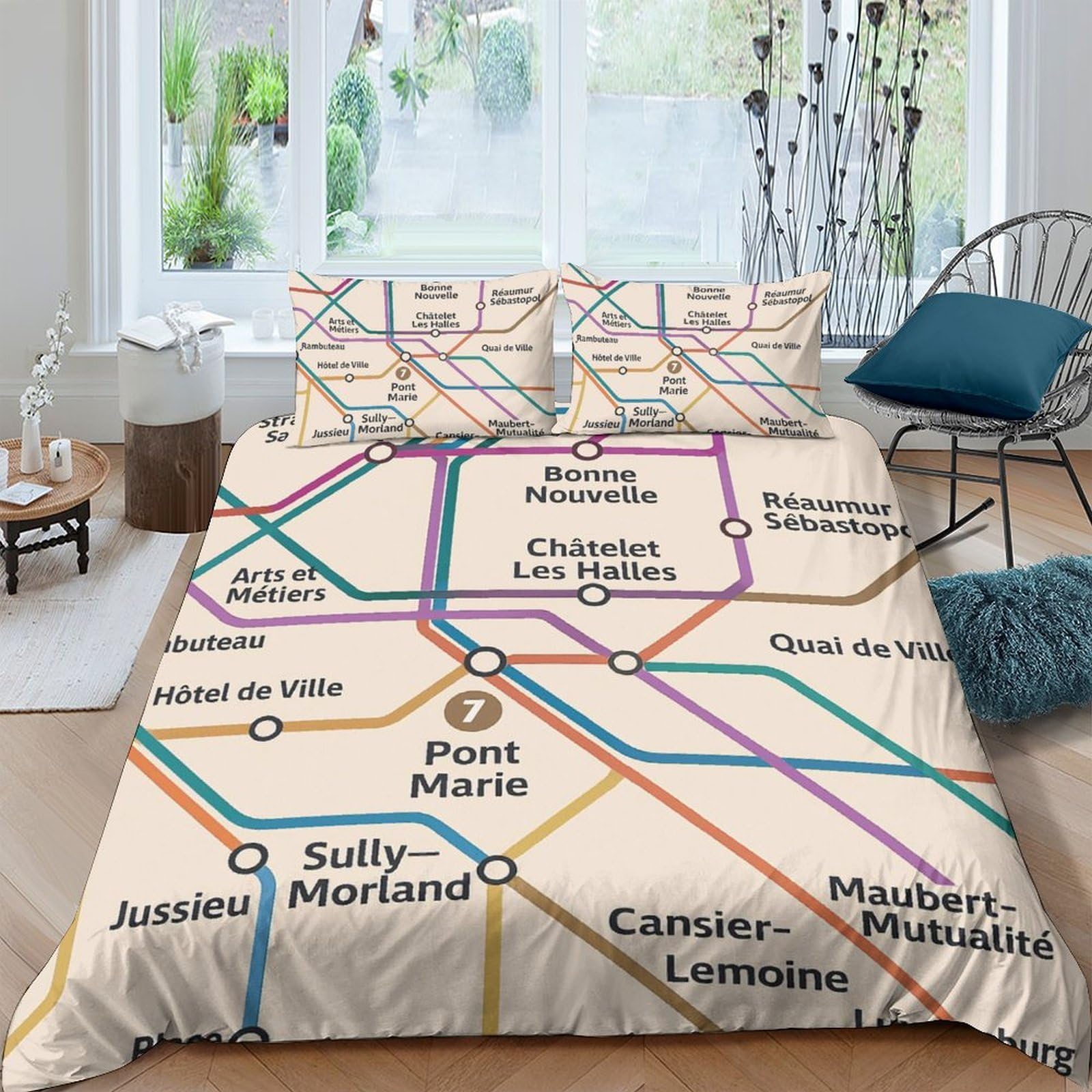 Ctjqhvkz Style-1 3D Printed Metro Map Fitted Sheet Microfiber Colorful Subway Mattress Cover Anti-Slip Decor For Bedroom Guest Room Single（135X200cm）