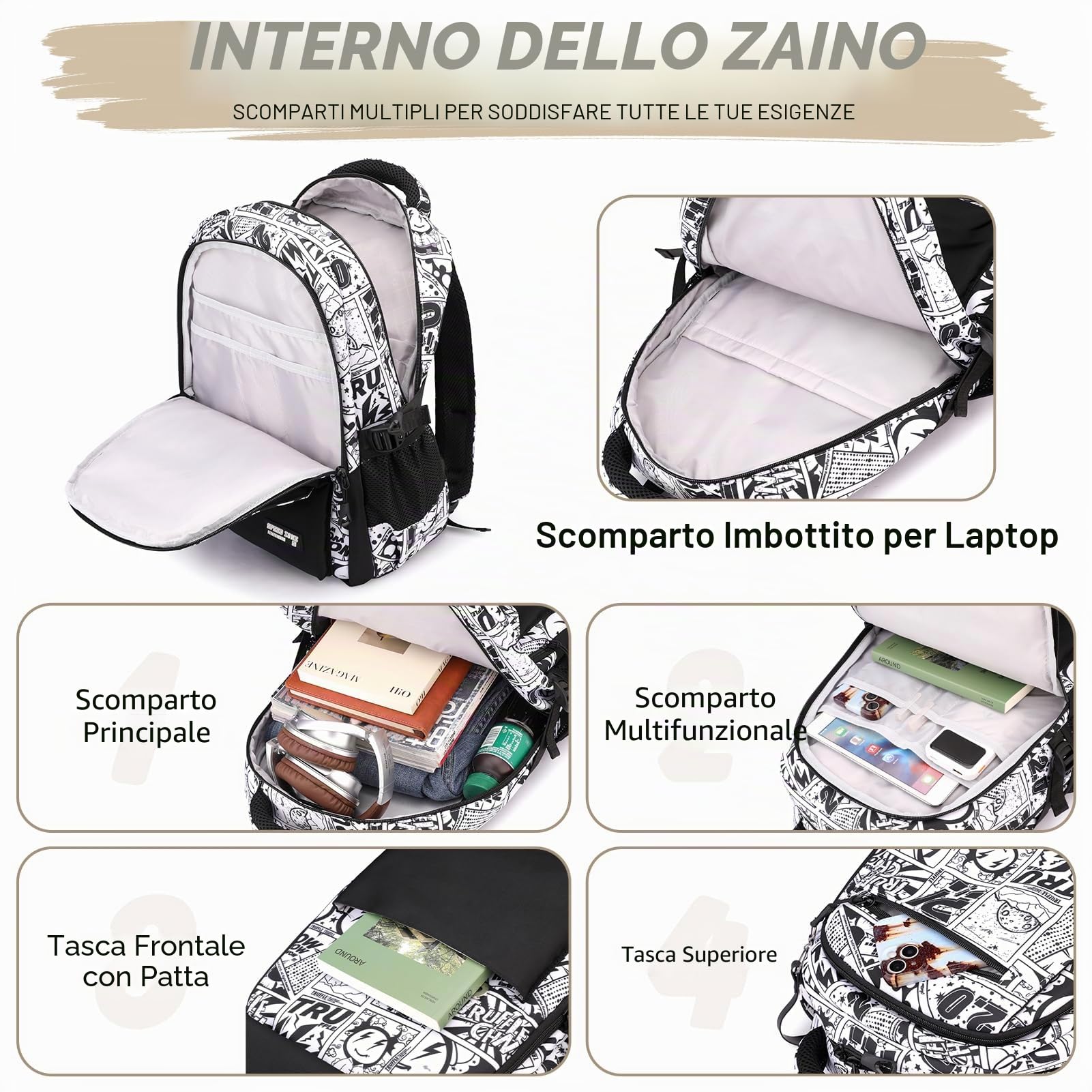 Tanou Zaino per Ragazzi Adolescenti, Zaini Scuola Media e Superiore | Grande Capienza Zaino Casual Resistenti all'acqua da Viaggio con Cinturino di Fissaggio, Nero