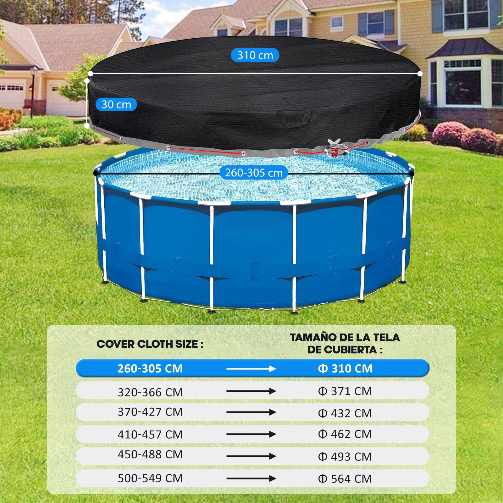 Cubre Piscinas Redondas Ø 310 Für Ø240-305cm Piscinas, UV-Resistente Cobertor de Invierno para Piscina für INTEX Piscinas