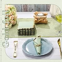 Vista 4 de Panelee Paquete de 100 servilletas de cóctel verde salvia con lámina dorada de 2 capas de postre plegadas de 5 x 5 pulgadas, servilletas desechables