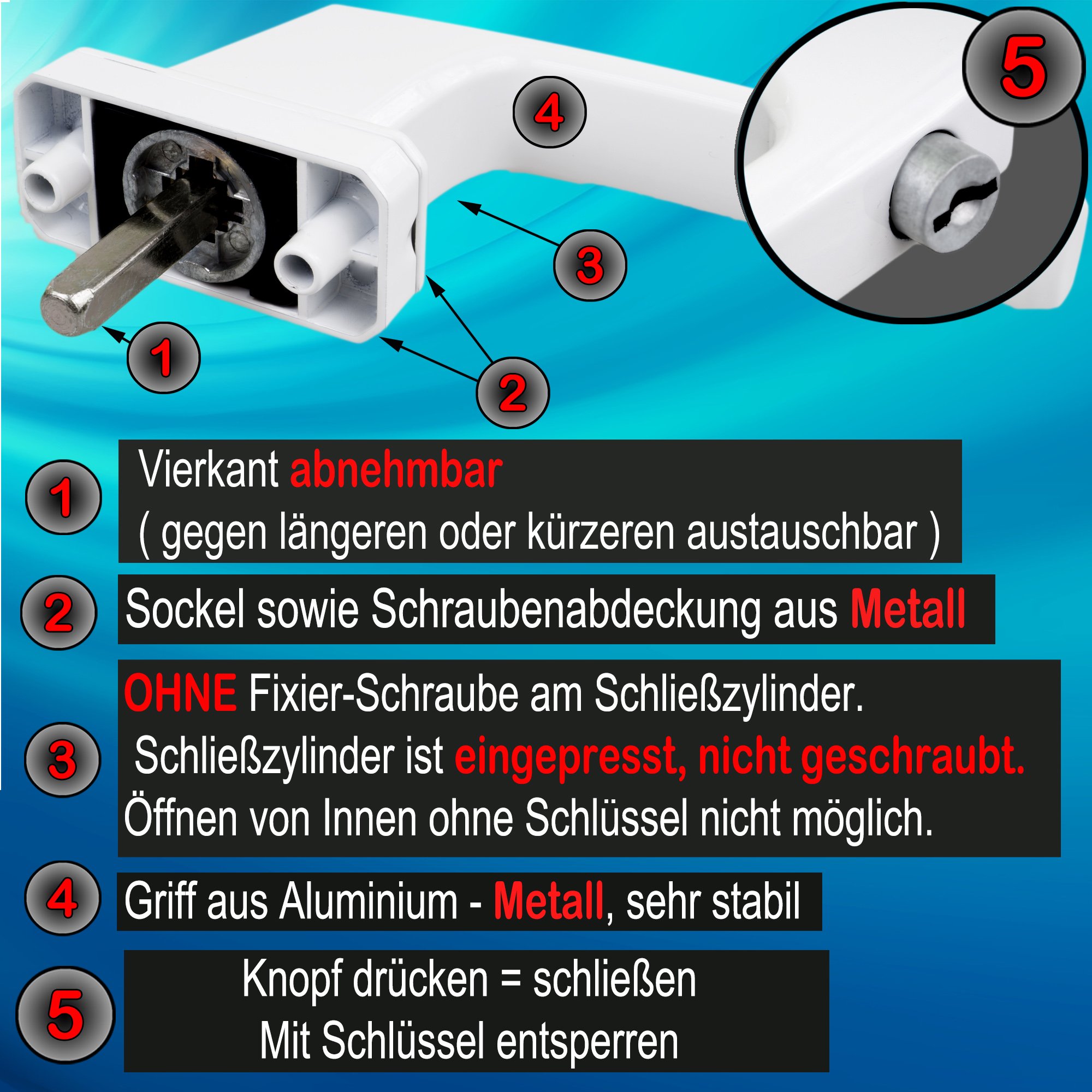 Stahlia Abschließbare Fenstergriffe Aluminium (10 Stück) Silber quadratisch Druckknöpfe Balkontürgriff Fenstersicherung Fensterbeschläge Fensterschloss