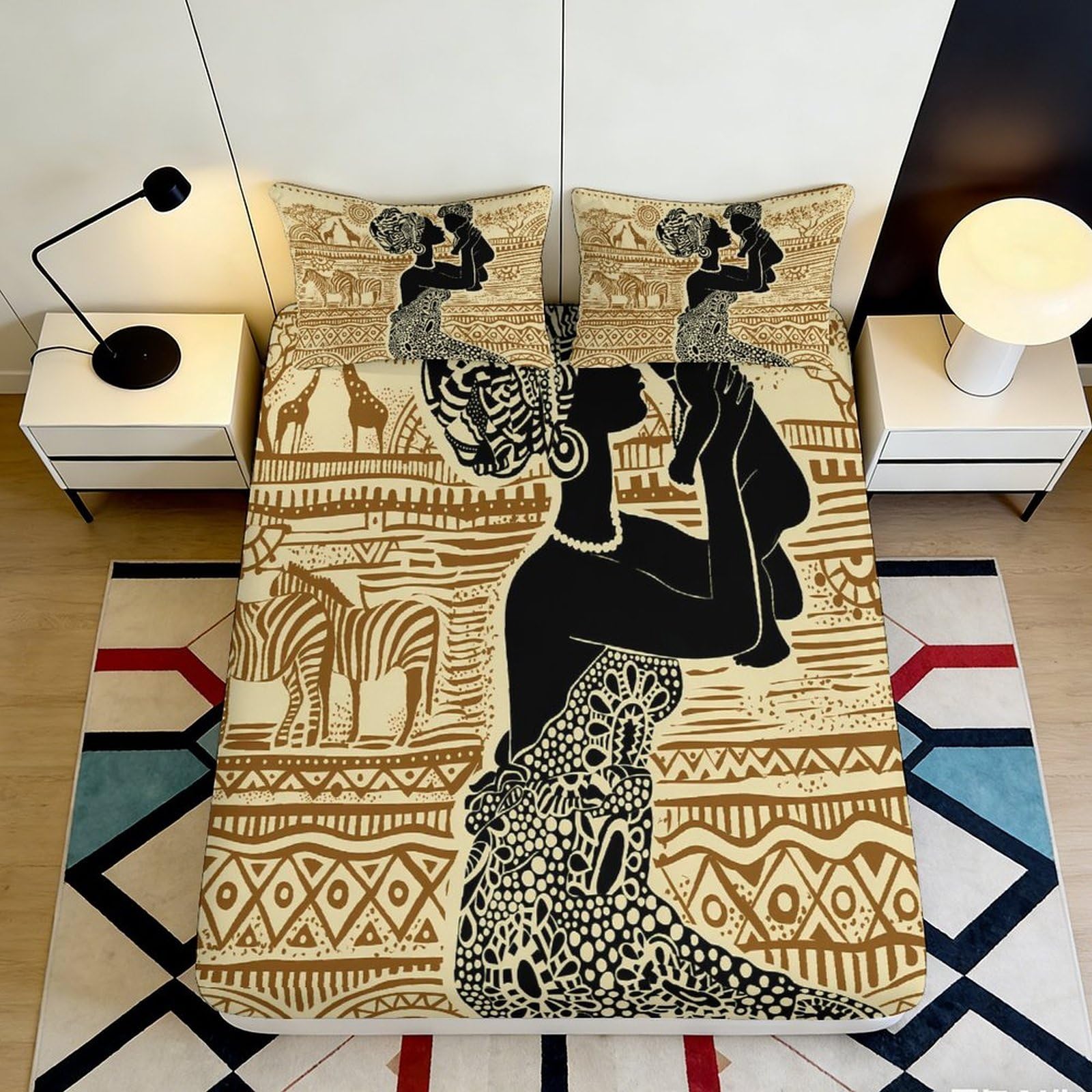 Pnayamiorkfel Style-10 3D Printed African Mother And Child Fitted Sheet Microfiber Art Safari Bed Cover For Bedroom Dorm Decoration 90X200x25cm