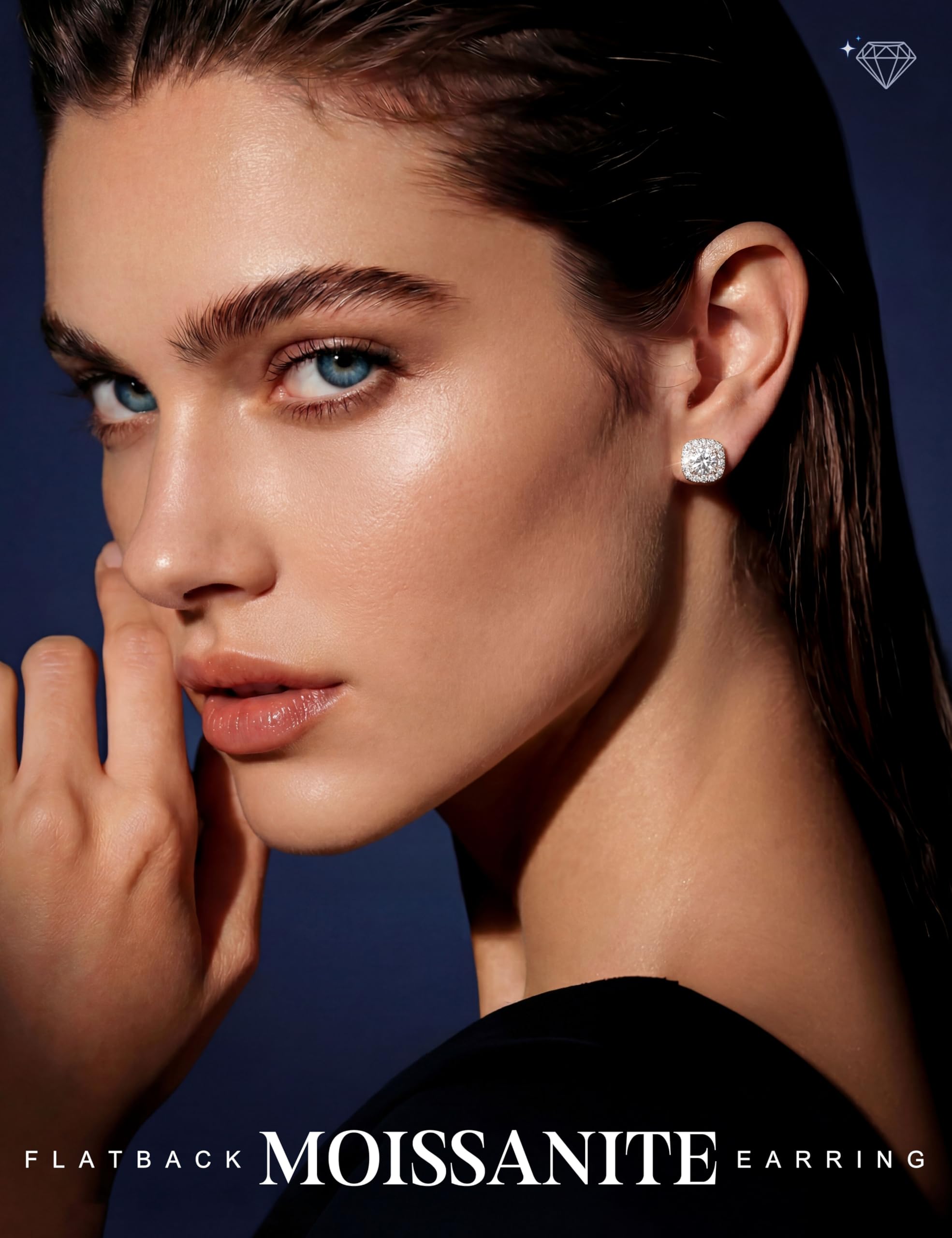 Adramata Pendientes Moissanita Mujer Hombre Plata de Ley 925, Pendientes de Botón Hipoalergénicos Parte Trasera Plana, Pendiente Diamante Simulado Chapado en Oro Blanco 14K, Moissanita D VVS1