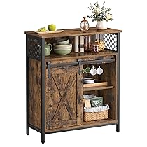 VASAGLE Credenza, Mobile da Cucina, Armadietto Organizzatore, con un’Anta Scorrevole, 30 x 70 x 80 cm, Ripiani Regolabili, Stile Country, per Soggiorno, Marrone Vintage e Nero Inchiostro LSC089B01