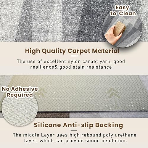 Miniatura 5 de PUREFULL Alfombra cuadrada extraíble, relleno no adhesivo de 0.35 pulgadas de grosor, alfombra lavable de 6 azulejos con respaldo antideslizante de