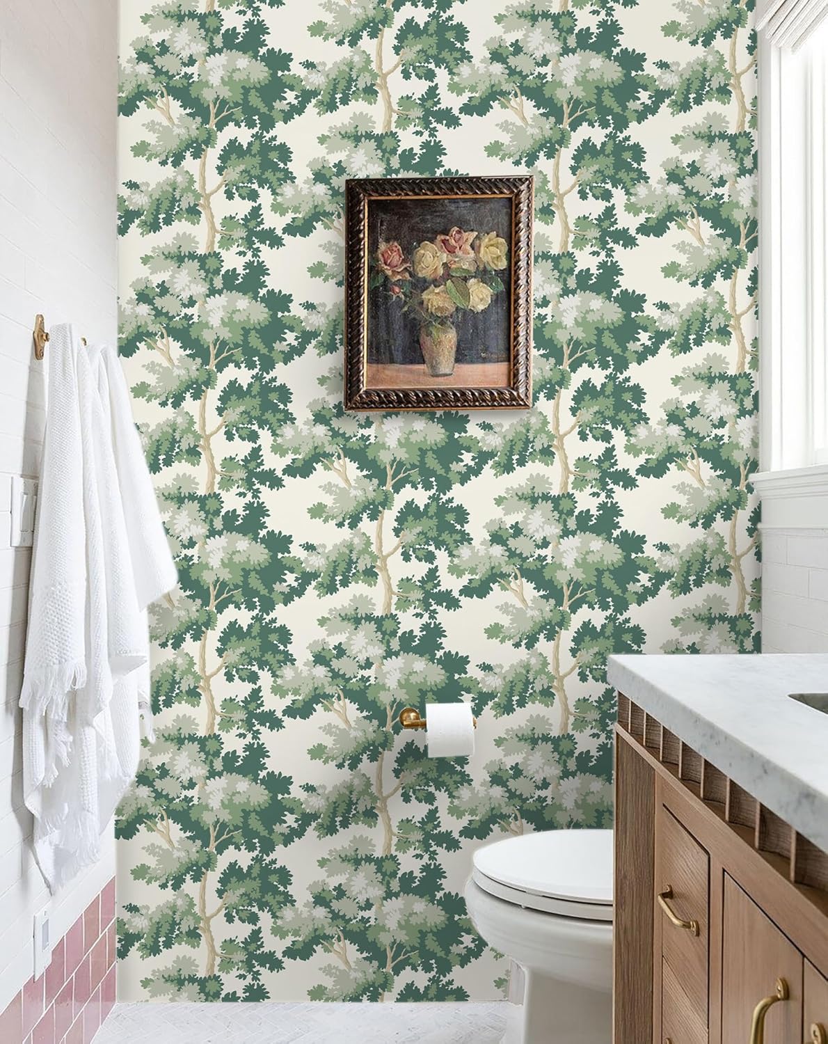 Tomete Forest Wallpaper Tree Peel and Stick Wallpaper Green Forest Contact Paper Peel and Stick Modern Mural Removable Leaf Contact Paper Self-Adhesive Bathroom Waterproof Vintage Vinyl 393inL 17inW