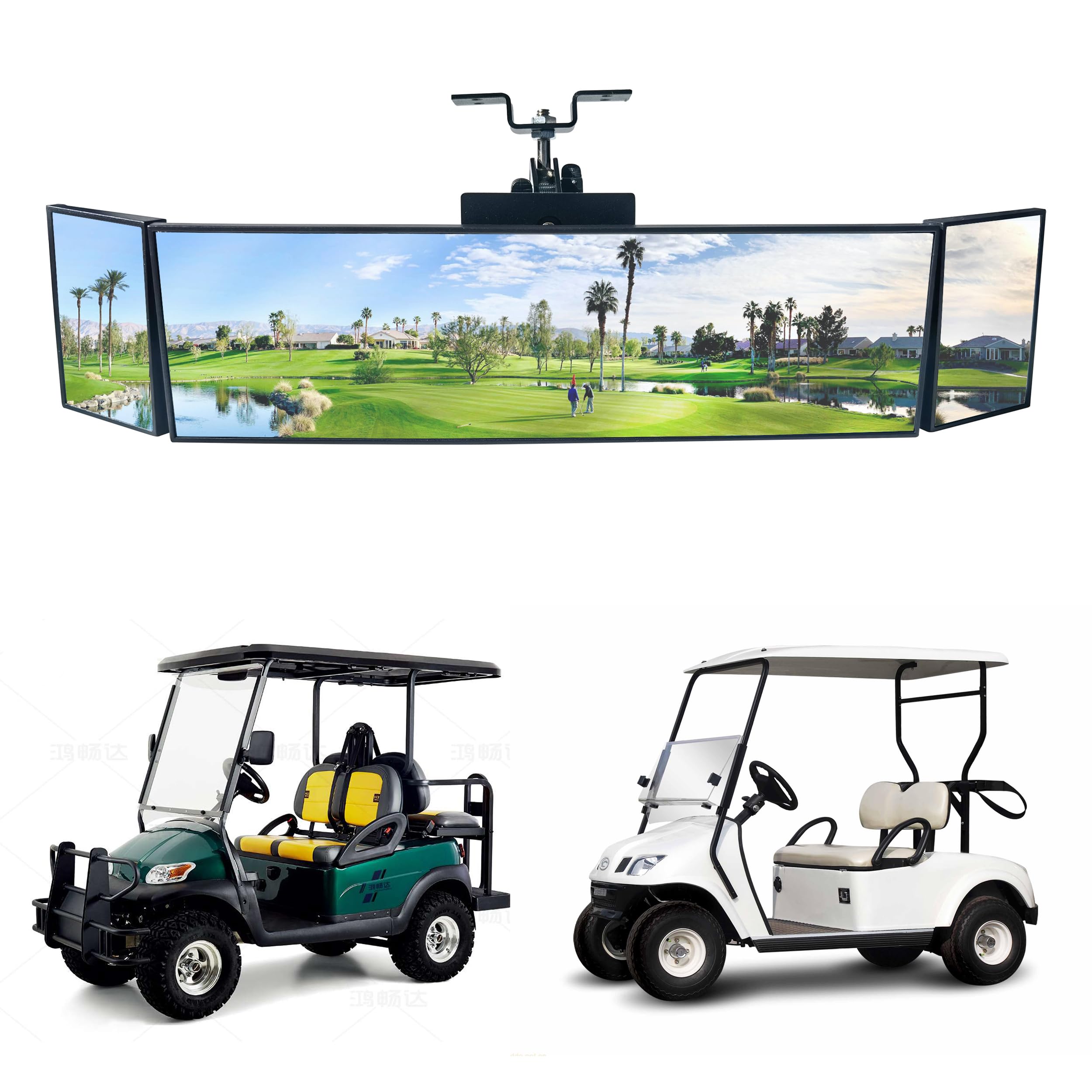 Wide Angle 15.2 "L x 3.15 "H Large HD Trifold Golf Cart Panoramic Mirror for EZGO Yamaha Club Car