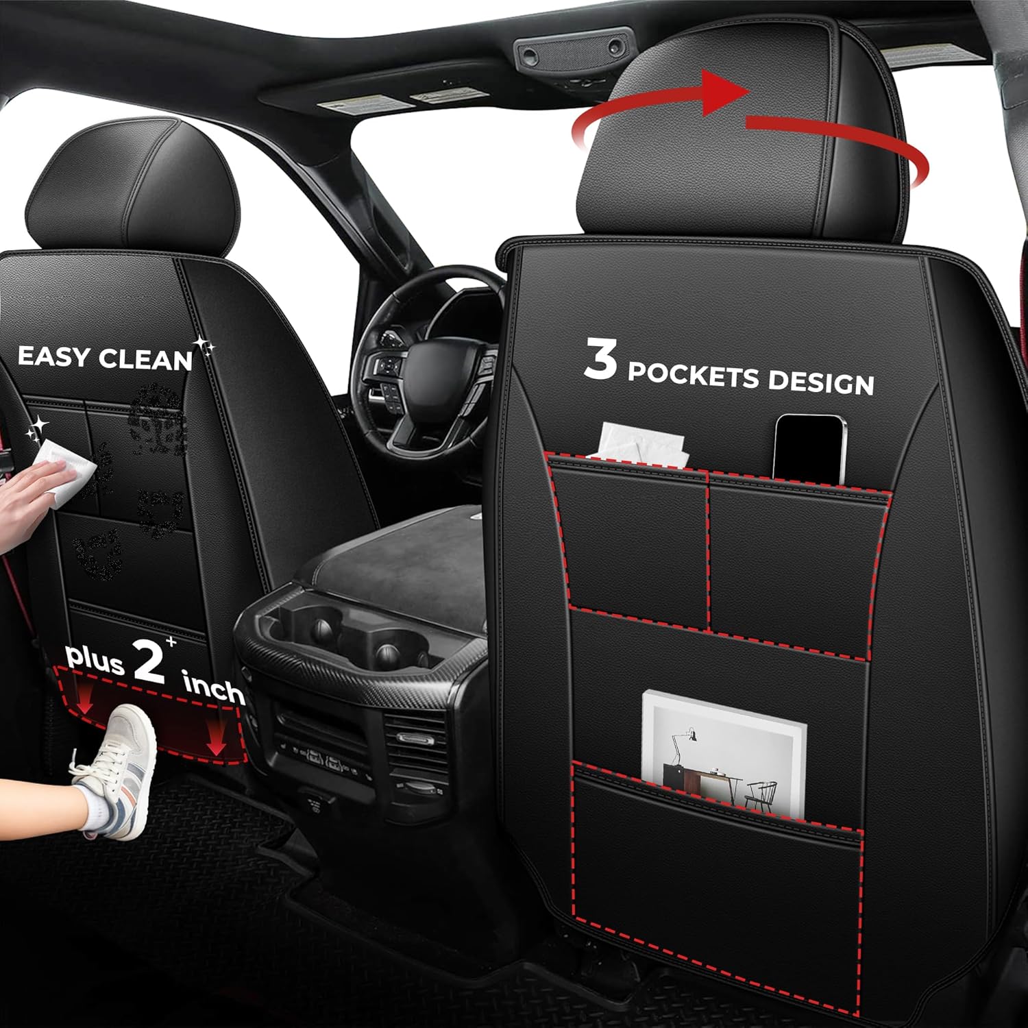 AOMSAZTO Ram 1500 Seat Cover Custom Fit Dodge RAM 1500 2500 3500 2012-2026 Crew Quad Cab with Curved Bench Waterproof Easy-Install Seat Cushion (5 Seats,Black)