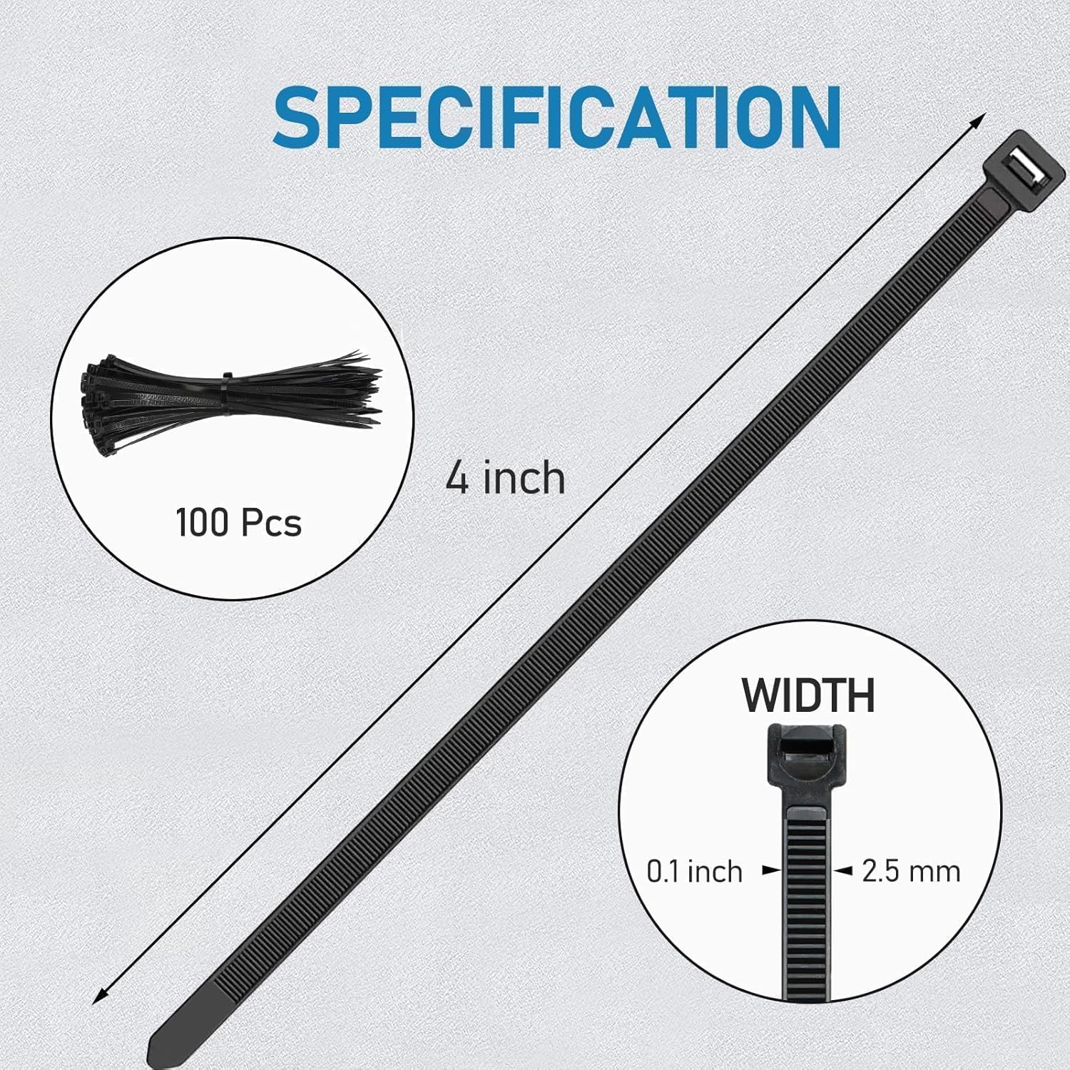 100 pcs 4 Inch Zip Ties, Black Cable Ties, 18LBs Tensile Strength, Assorted colors, Self-Locking Nylon Zipties Wraps Suitable for Indoor and Outdoor, Industrial or DIY Use