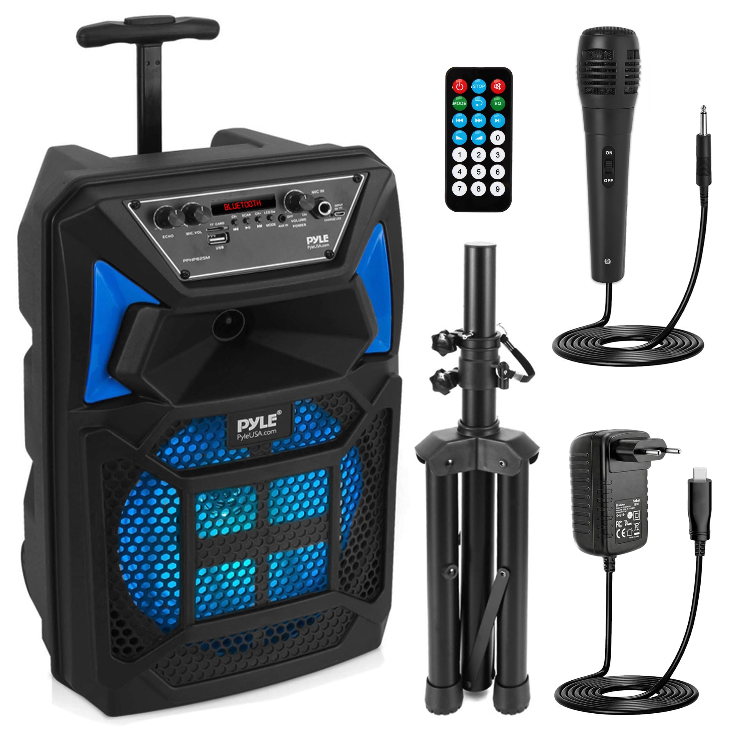 Pyle Speaker System, PA, 400W, Bluetooth, Portable, with Microphone, Lights, USB SD/MP3 Card Reader, FM Radio, Wheels, Remote Control