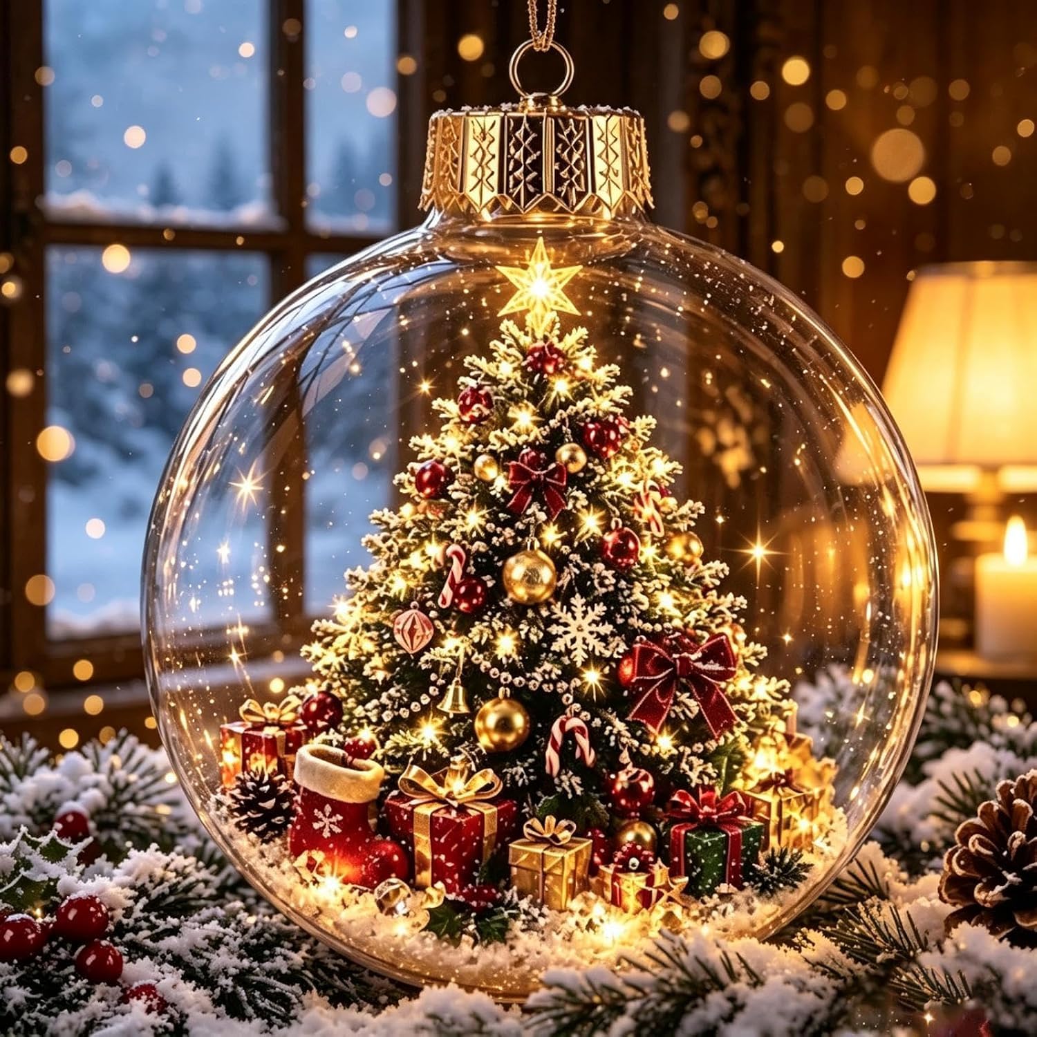Glowing Christmas Story Ornament, LED Light Up Xmas Scene Hanging Decor