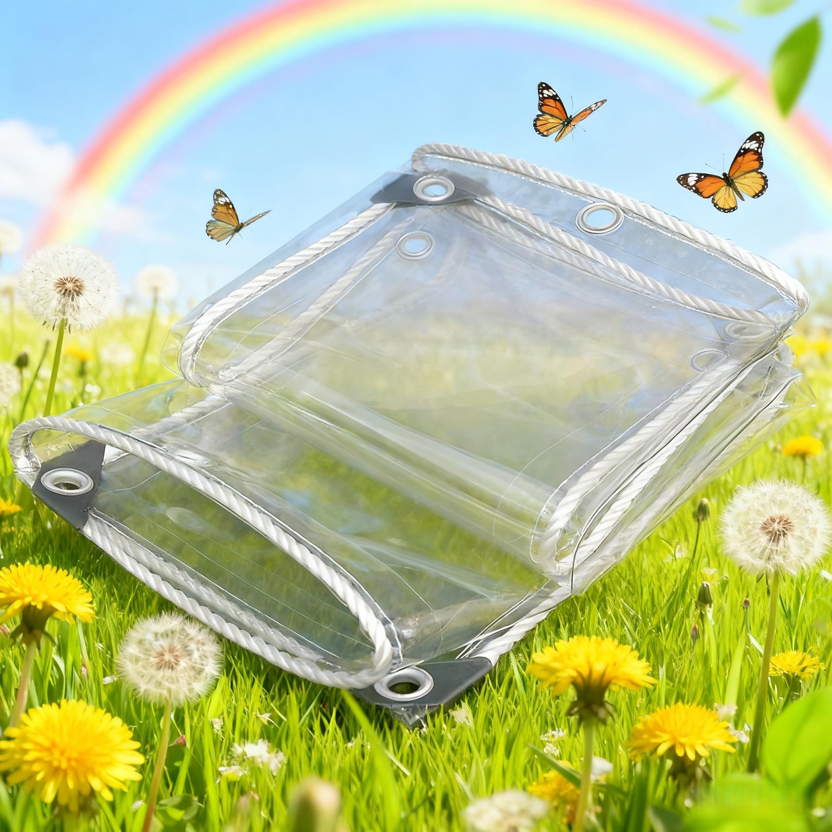 Lona impermeable con ojales transparente 150x160 cm para proteger muebles de jardín