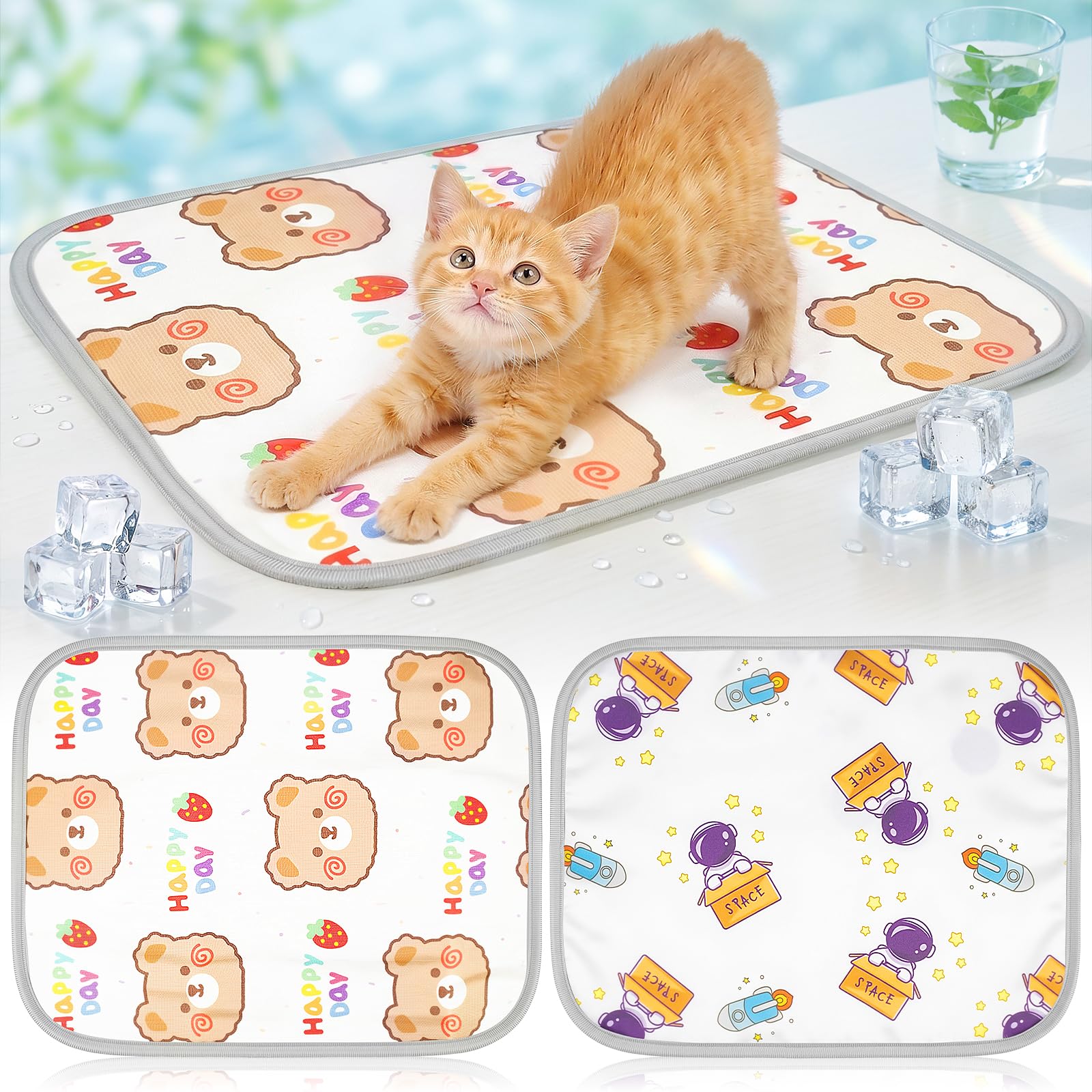 GLGHMH 2 Pack Pet Cooling Mat 50x40cm Summer Cool Pad for Small Animals, Breathable Ice Silk Sleeping Mat Washable Pet Cooling Pad for Rabbits, Guinea Pigs, Hamsters, Puppies