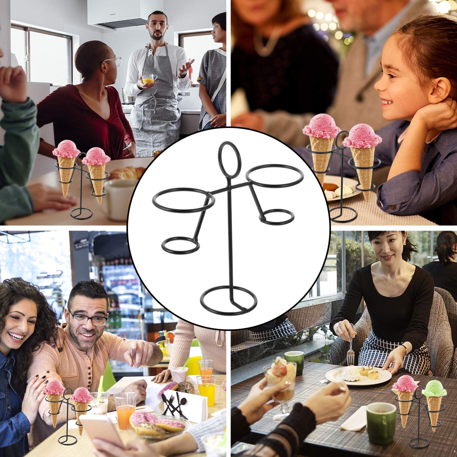 FOMIYES Support De Cône De Glace En Métal Gaufré Pour Mini Gâteau, Cupcake, Cône De Neige, Rouleau De Main, Sushi, Popcorn, Décoration De Table Noir 2